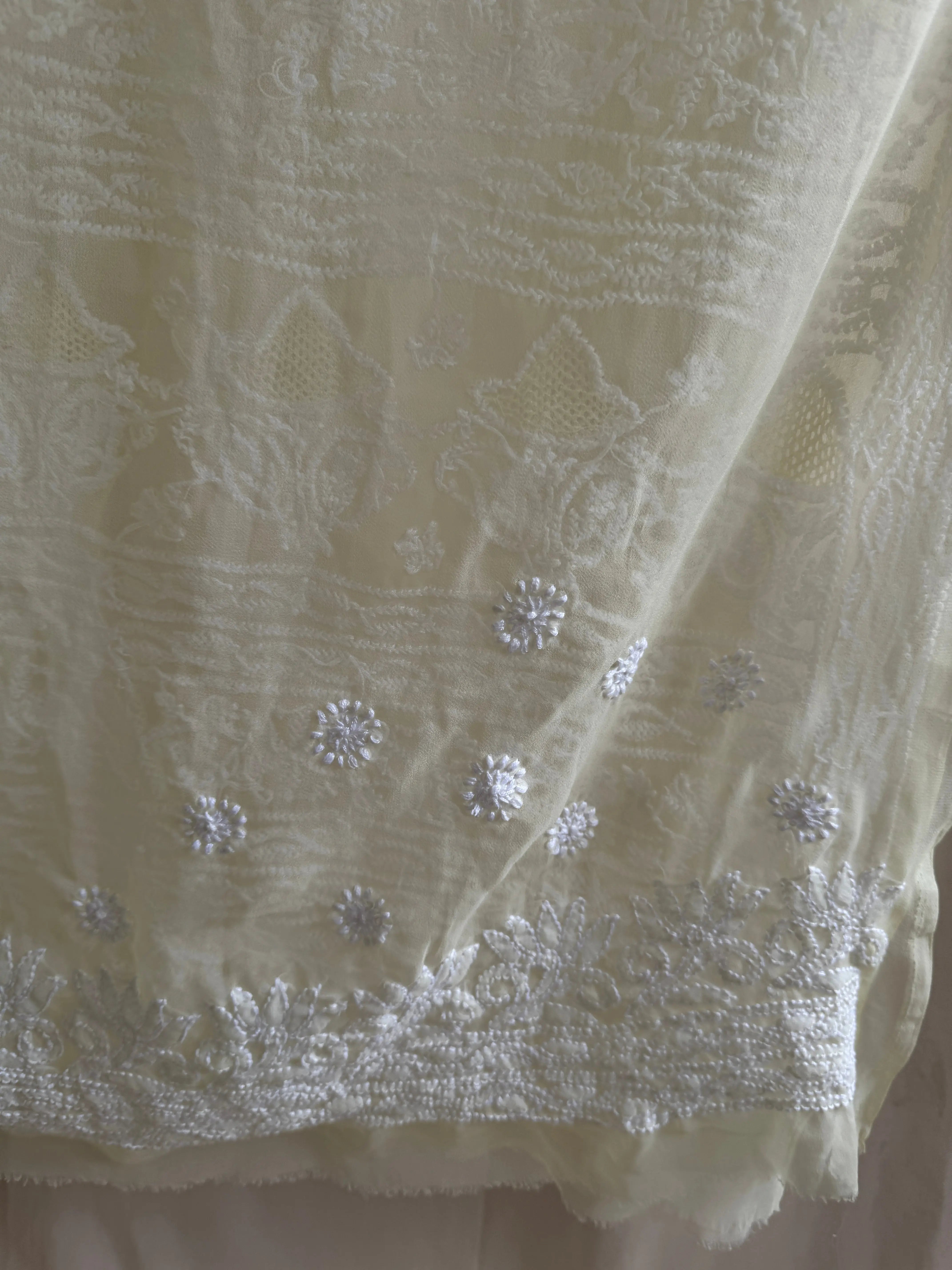 Georgette Chikankari saree in Lemon Yellow ARIAA CHIKANKARI