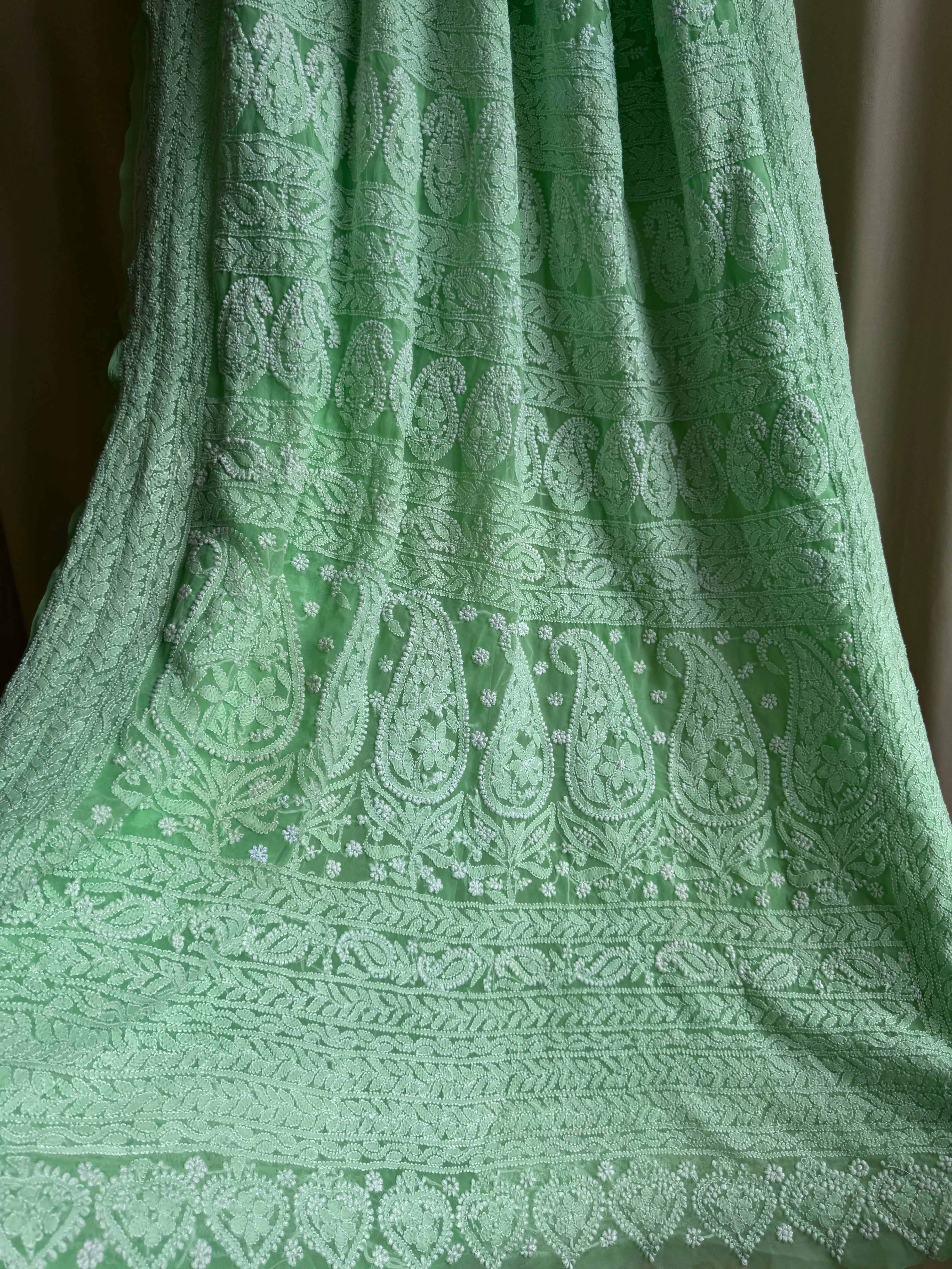 Georgette Chikankari saree in Green ARIAA CHIKANKARI