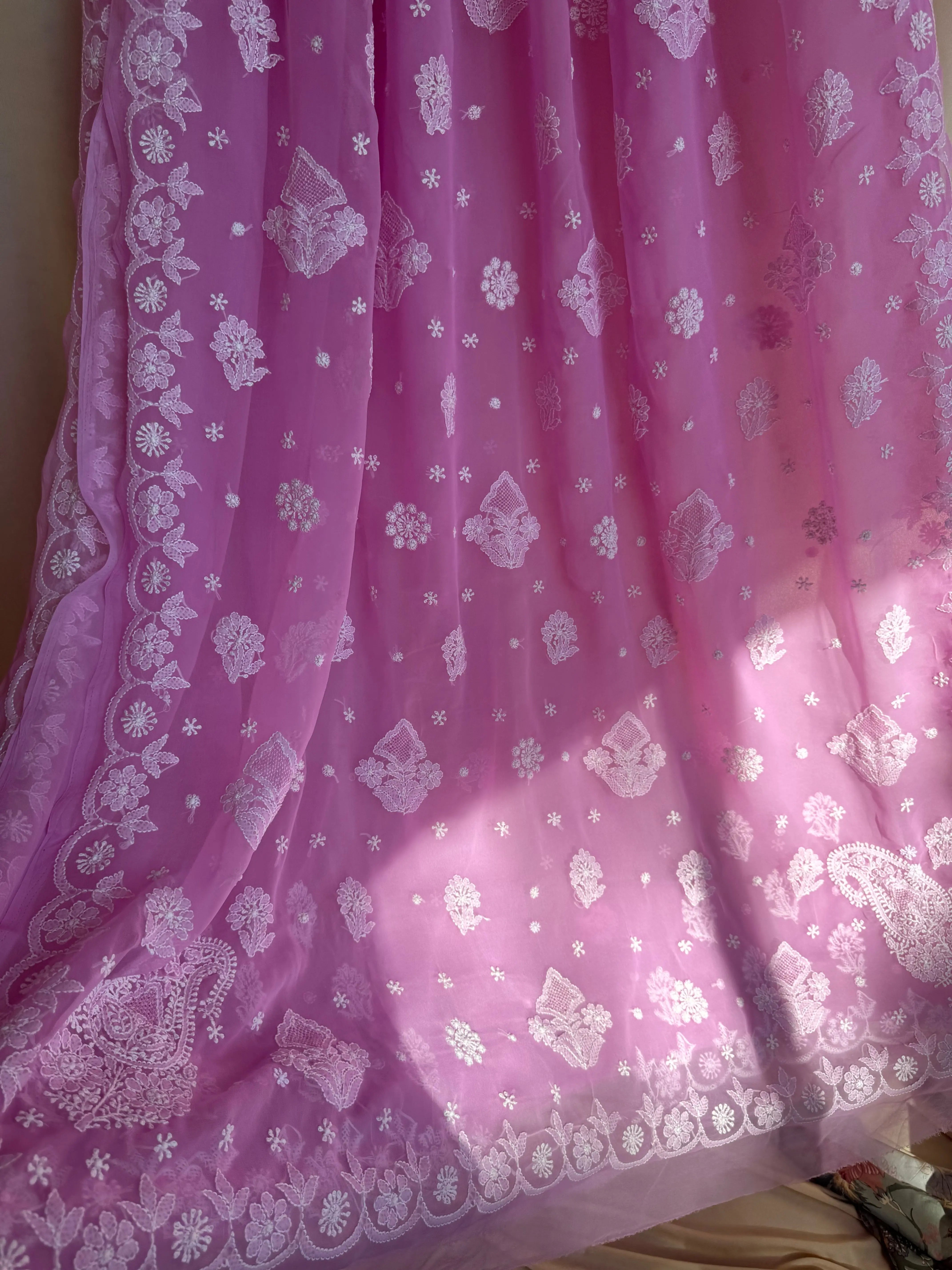 Georgette Chikankari saree in Pink ARIAA CHIKANKARI