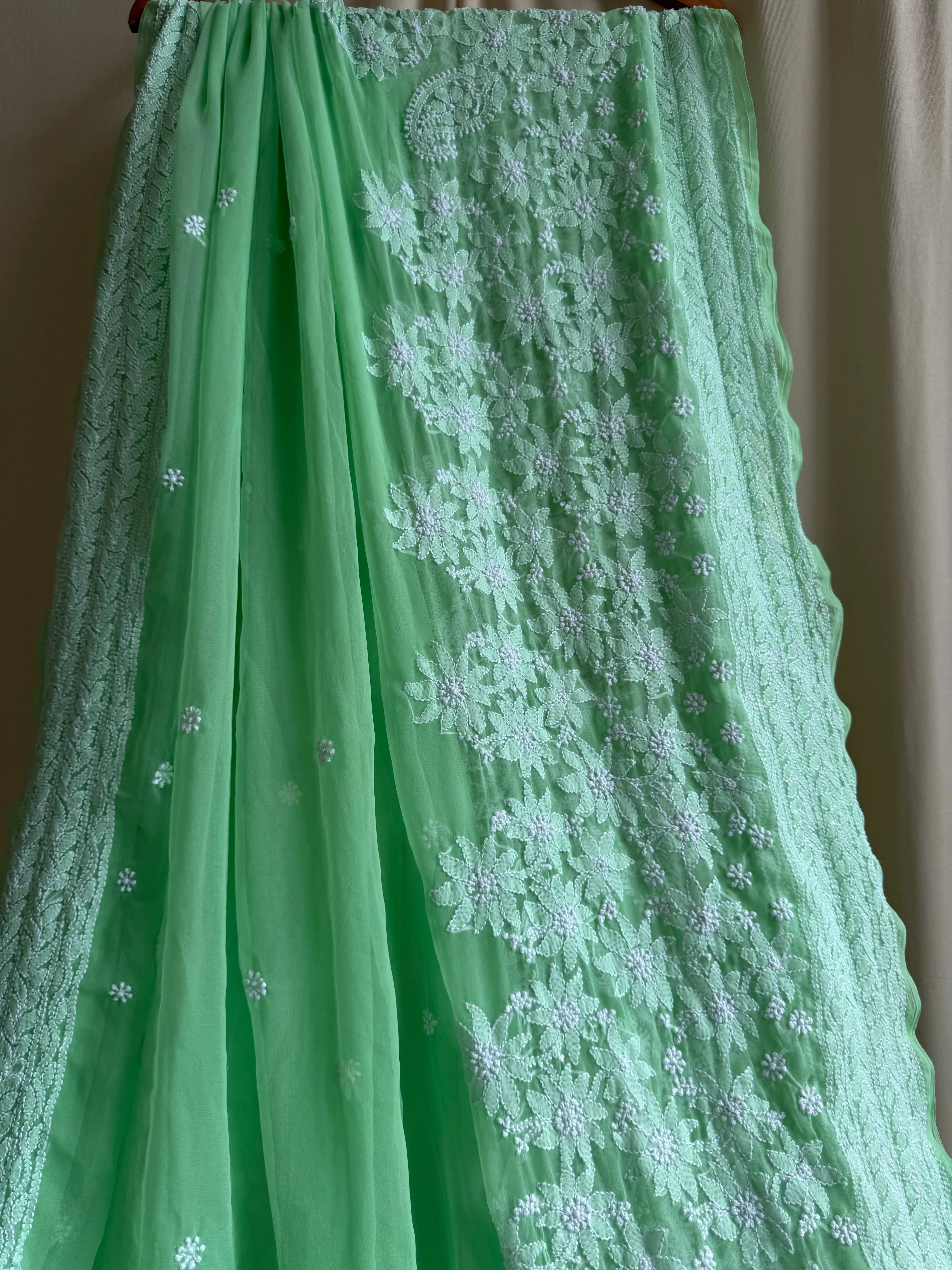 Georgette Chikankari saree in Green ARIAA CHIKANKARI