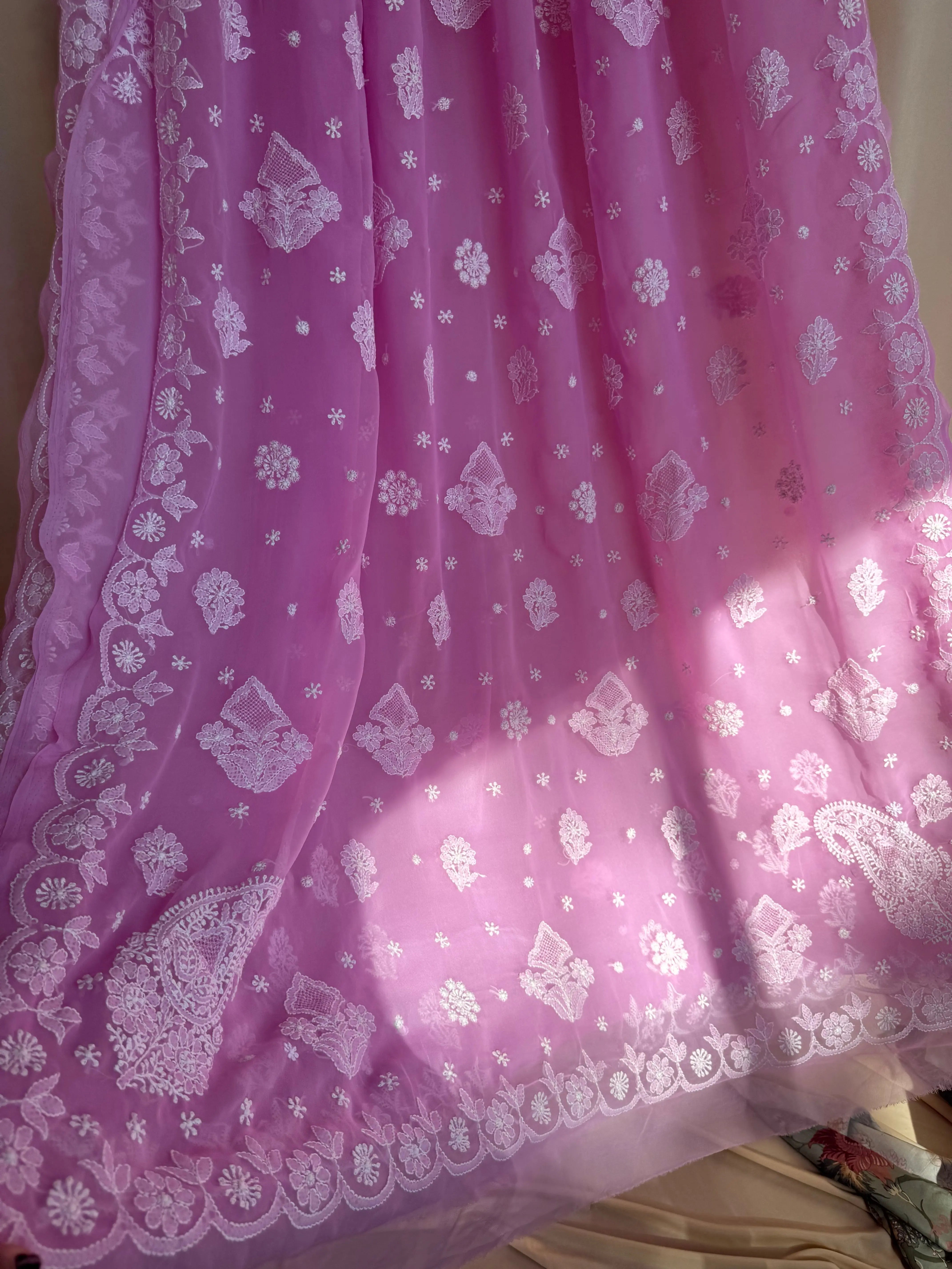 Georgette Chikankari saree in Pink ARIAA CHIKANKARI