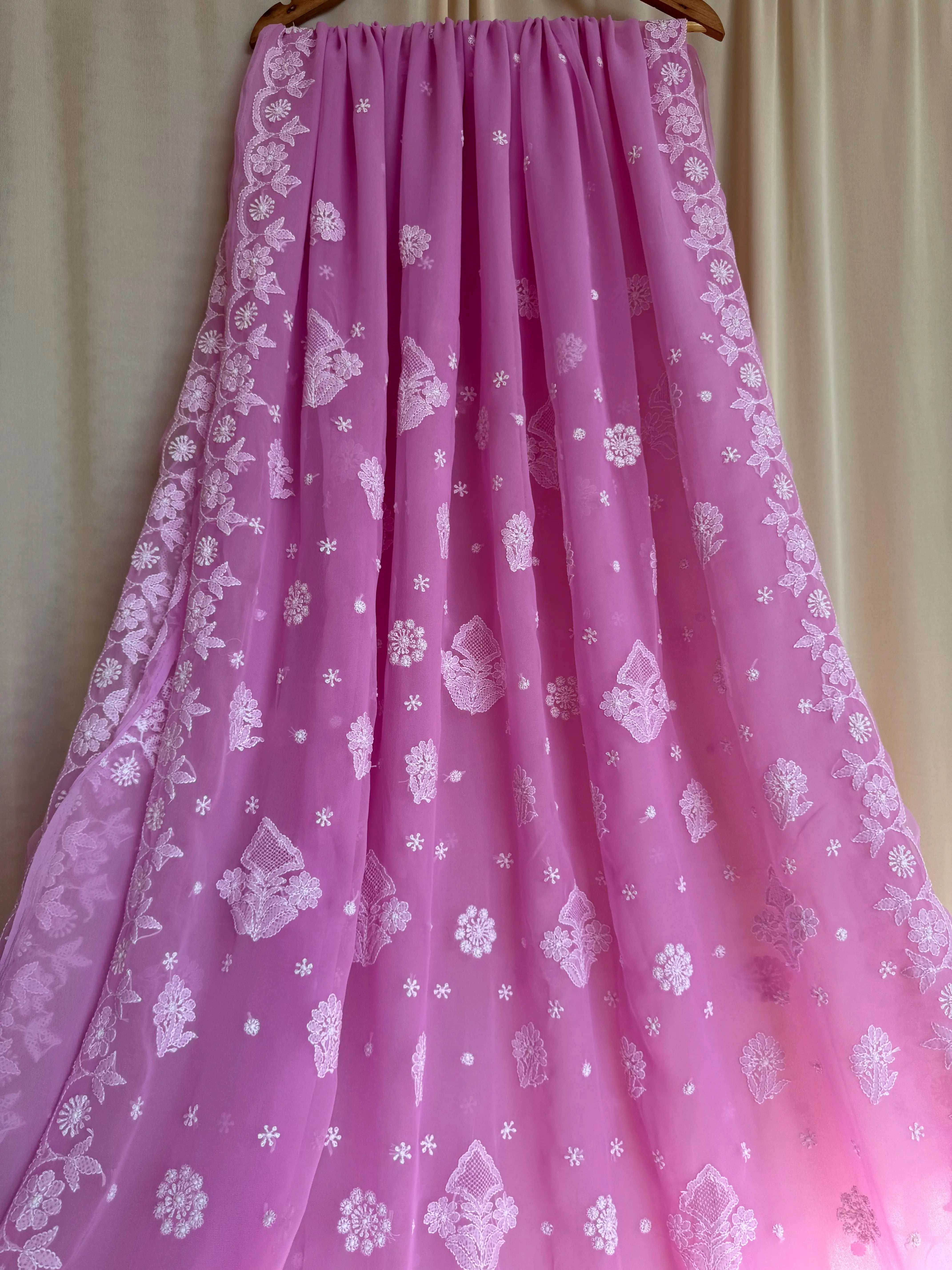 Georgette Chikankari saree in Pink ARIAA CHIKANKARI