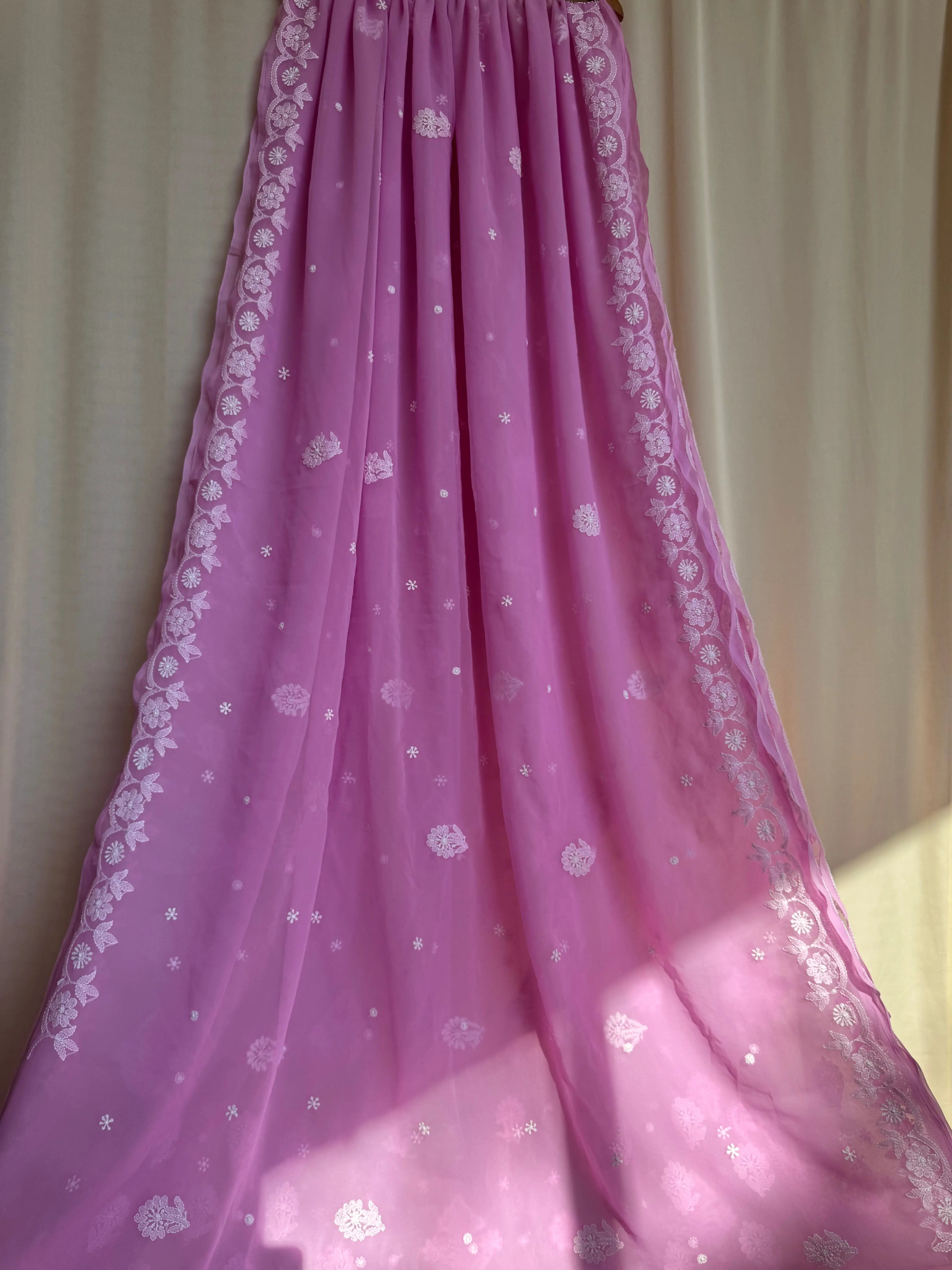 Georgette Chikankari saree in Pink ARIAA CHIKANKARI