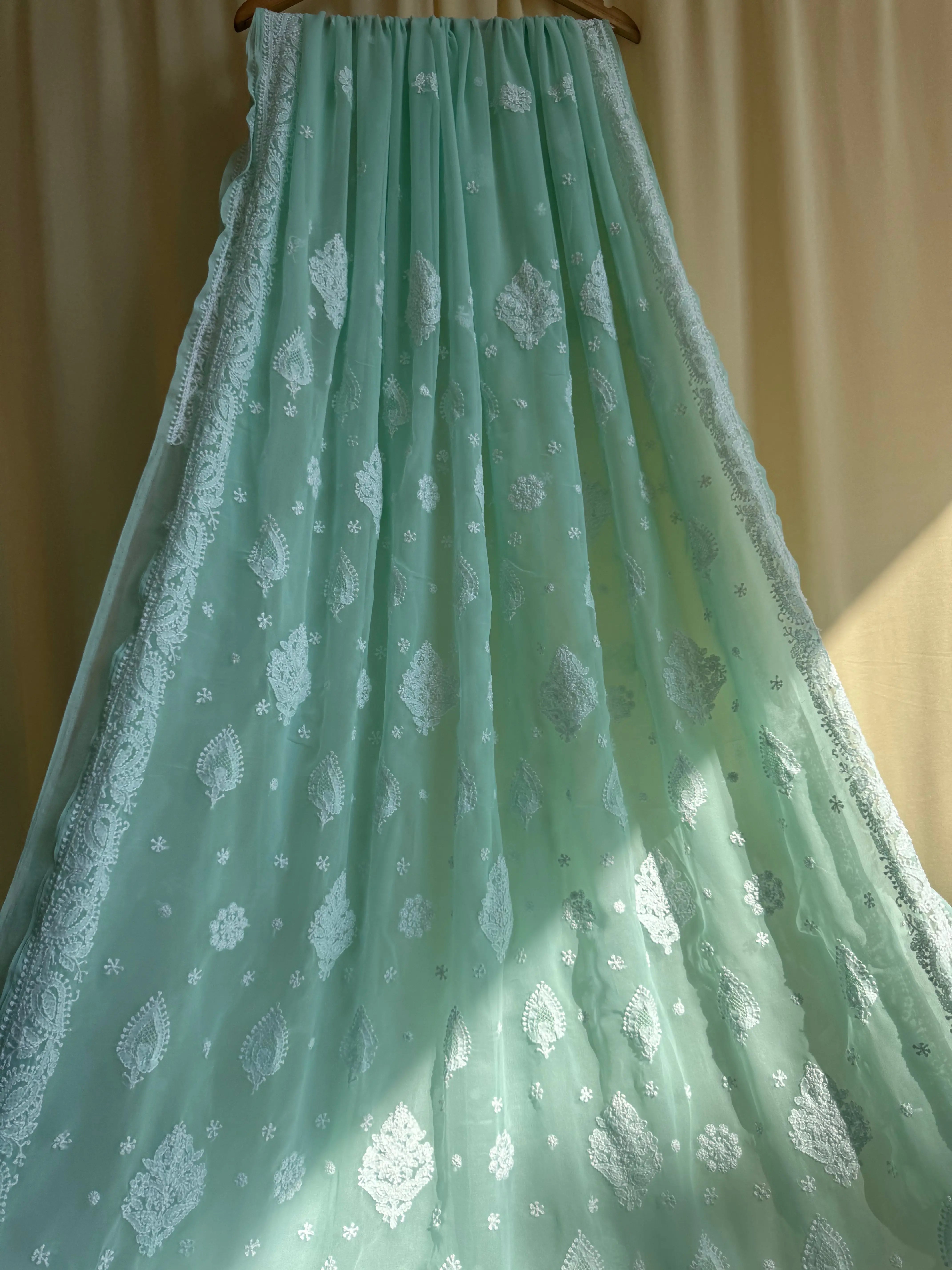 Georgette Chikankari saree in Green ARIAA CHIKANKARI