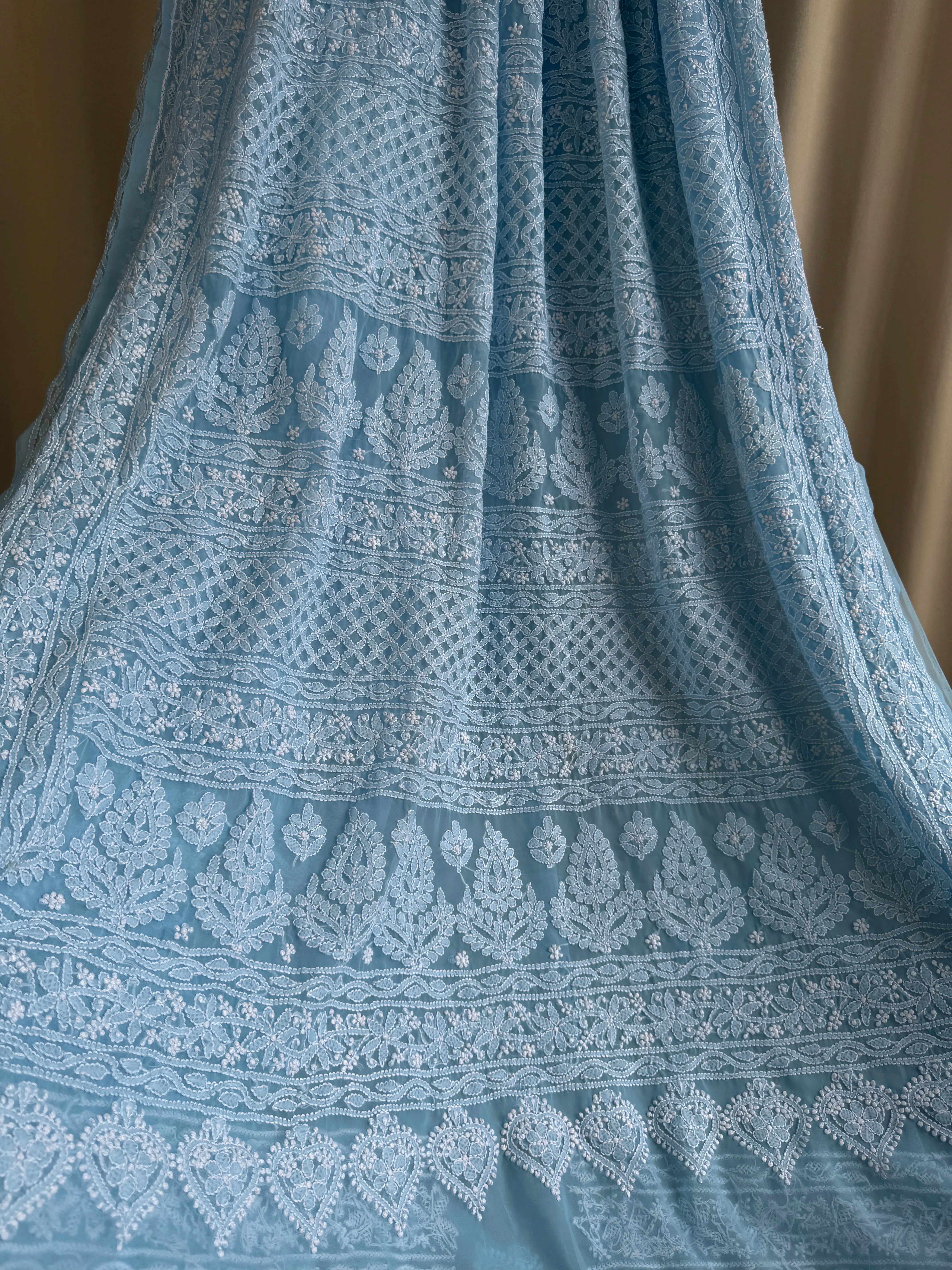 Georgette Chikankari saree in Blue ARIAA CHIKANKARI