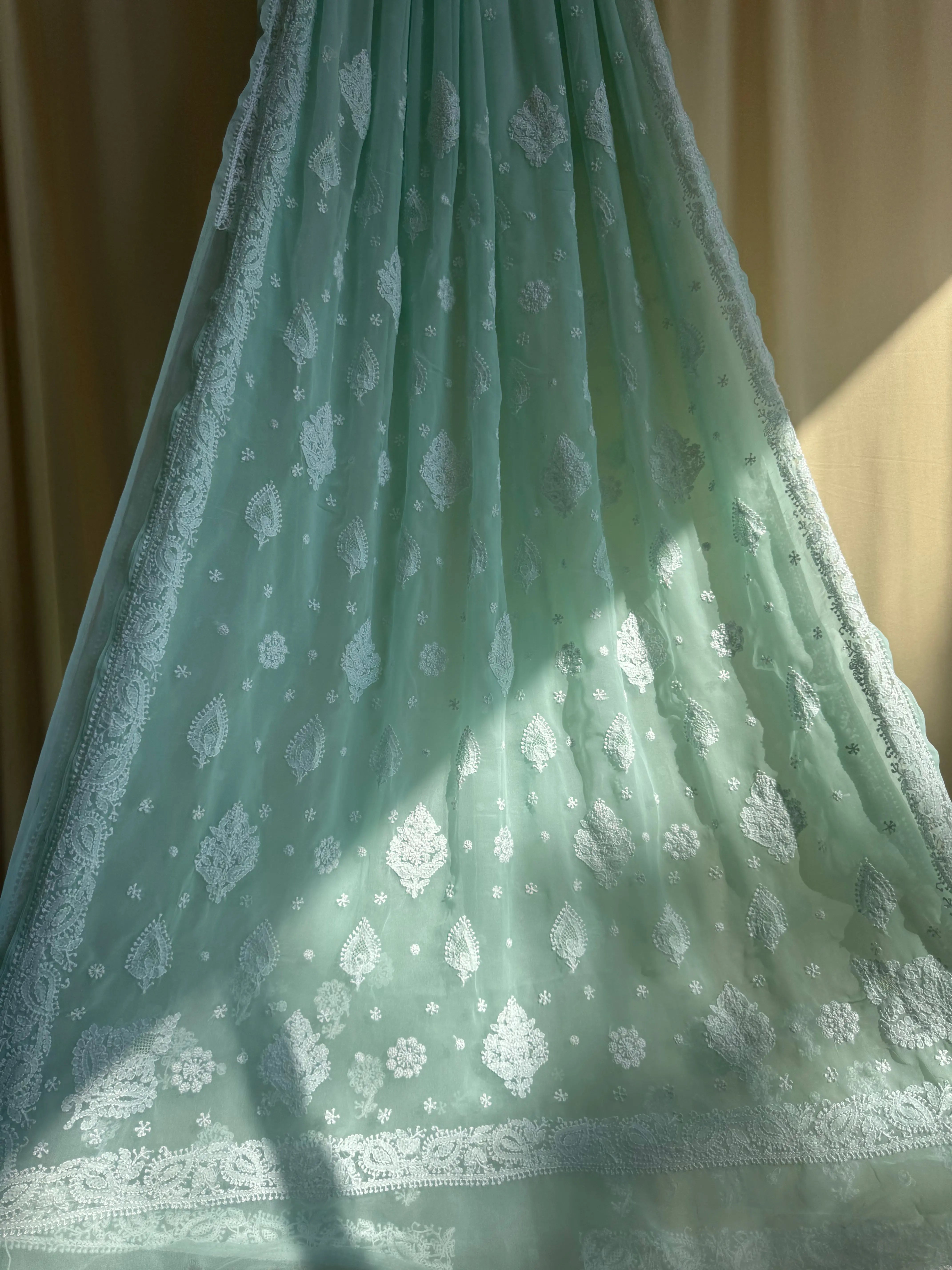 Georgette Chikankari saree in Green ARIAA CHIKANKARI