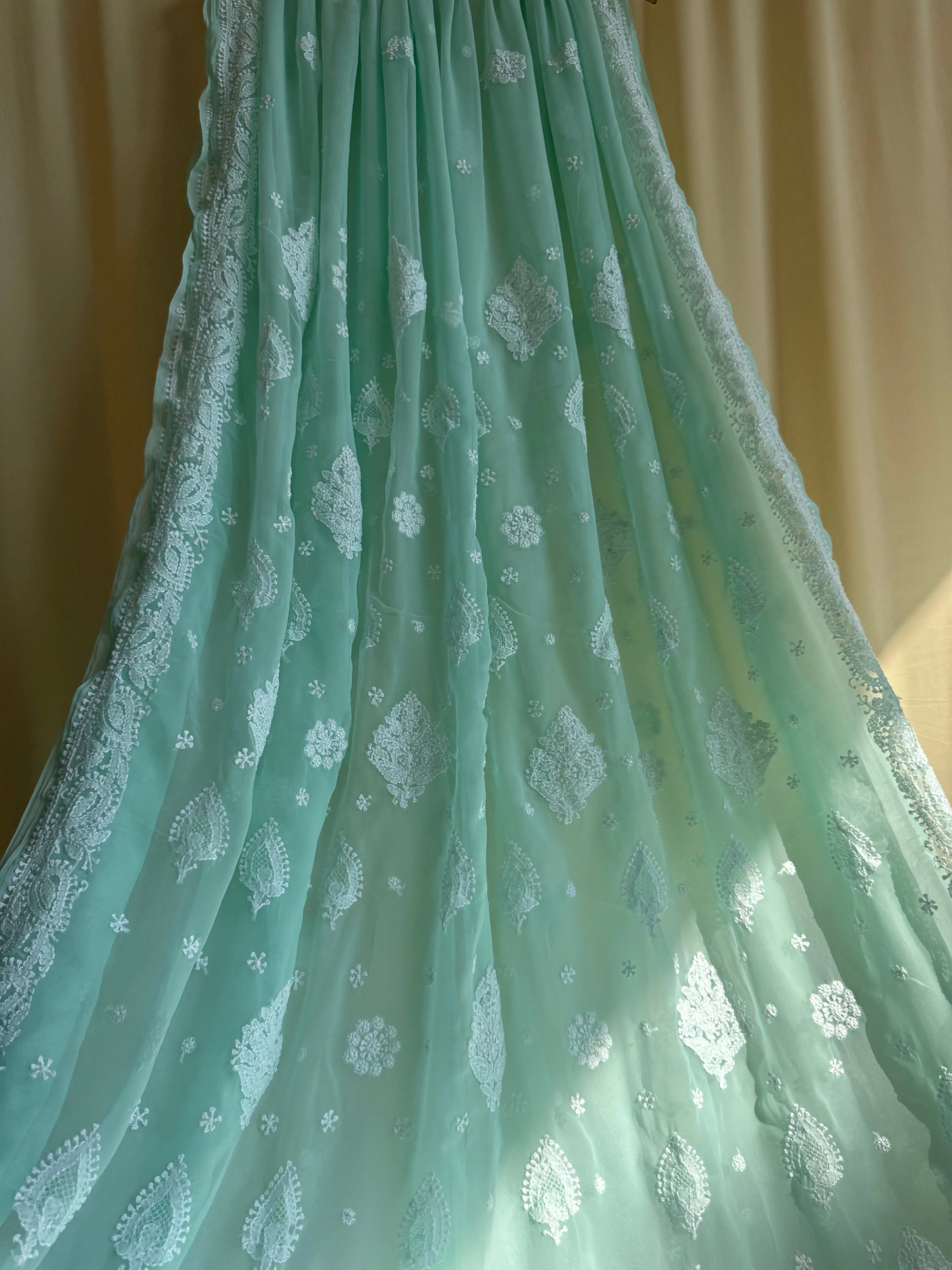 Georgette Chikankari saree in Green ARIAA CHIKANKARI