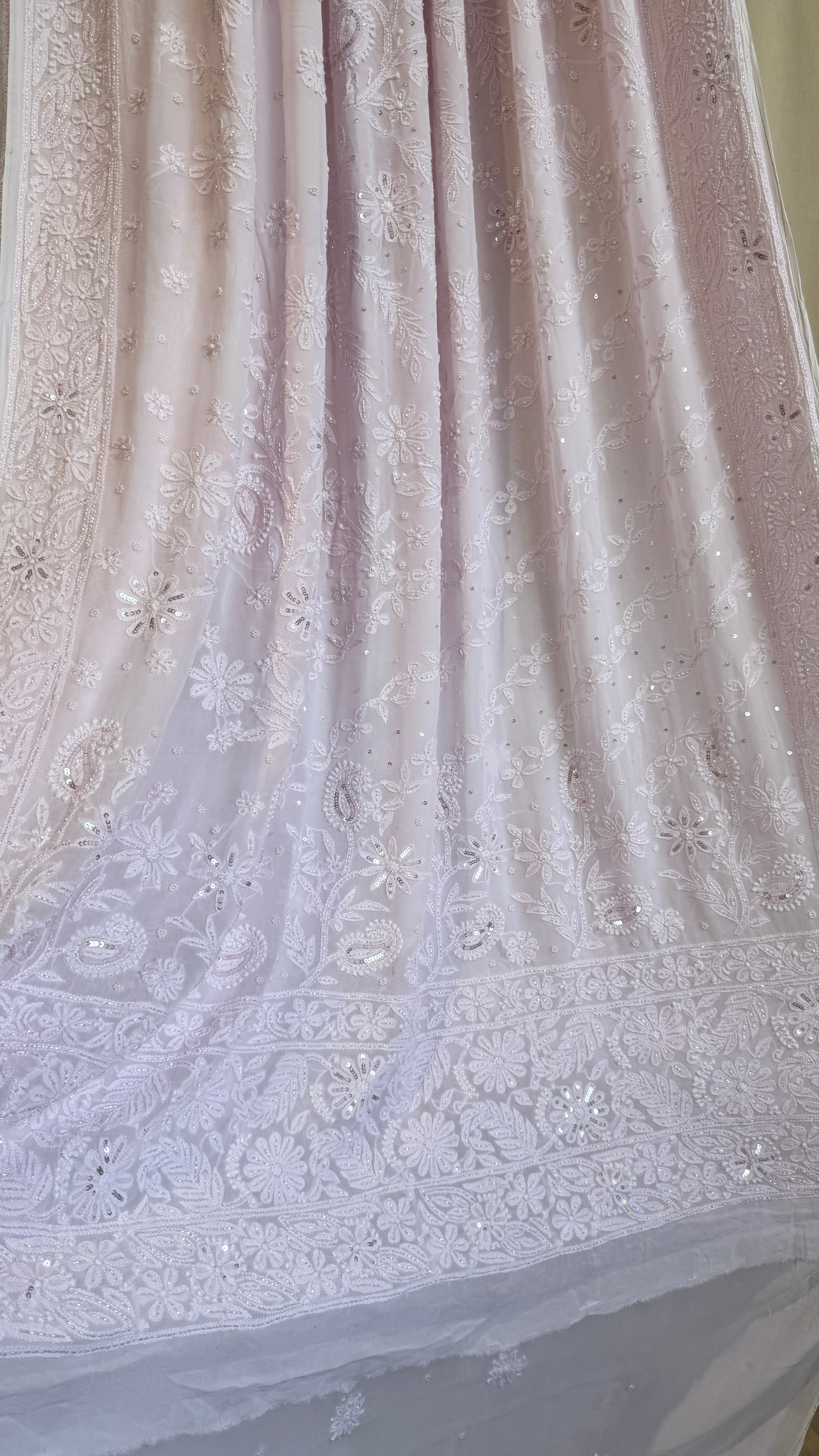 Viscose Baby Pink Chikankari saree with Pearl embellishments