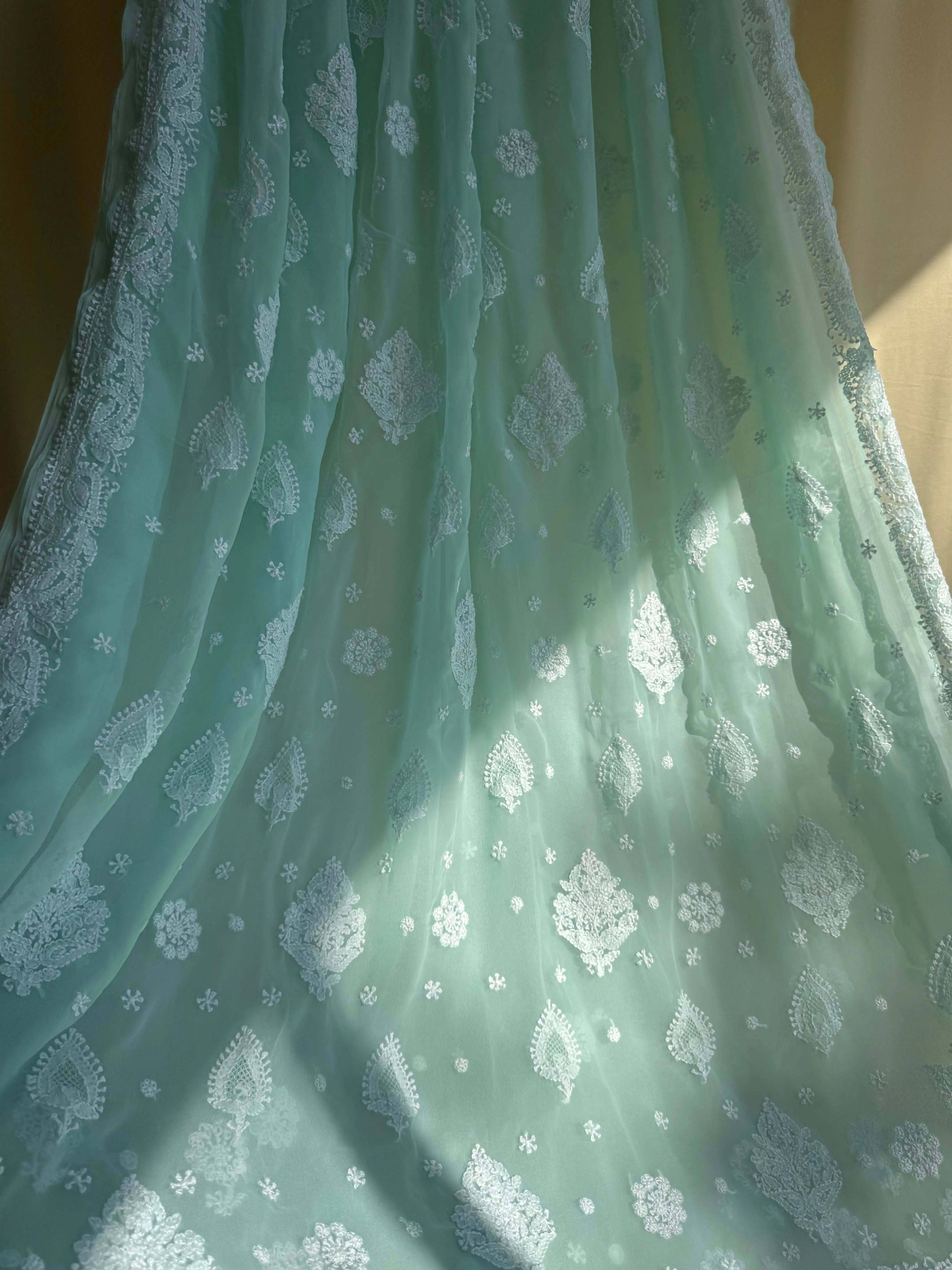 Georgette Chikankari saree in Green ARIAA CHIKANKARI