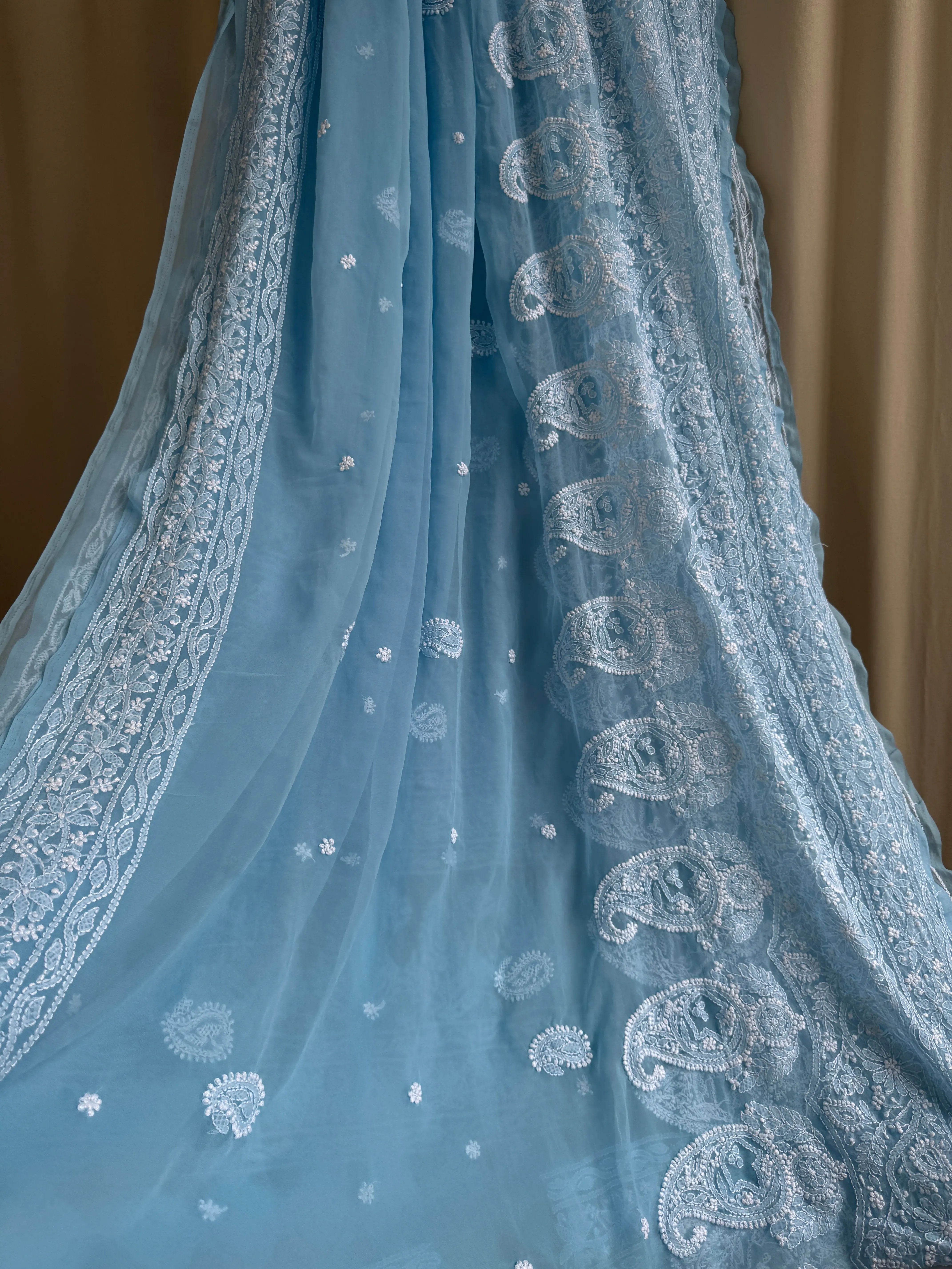 Georgette Chikankari saree in Blue ARIAA CHIKANKARI