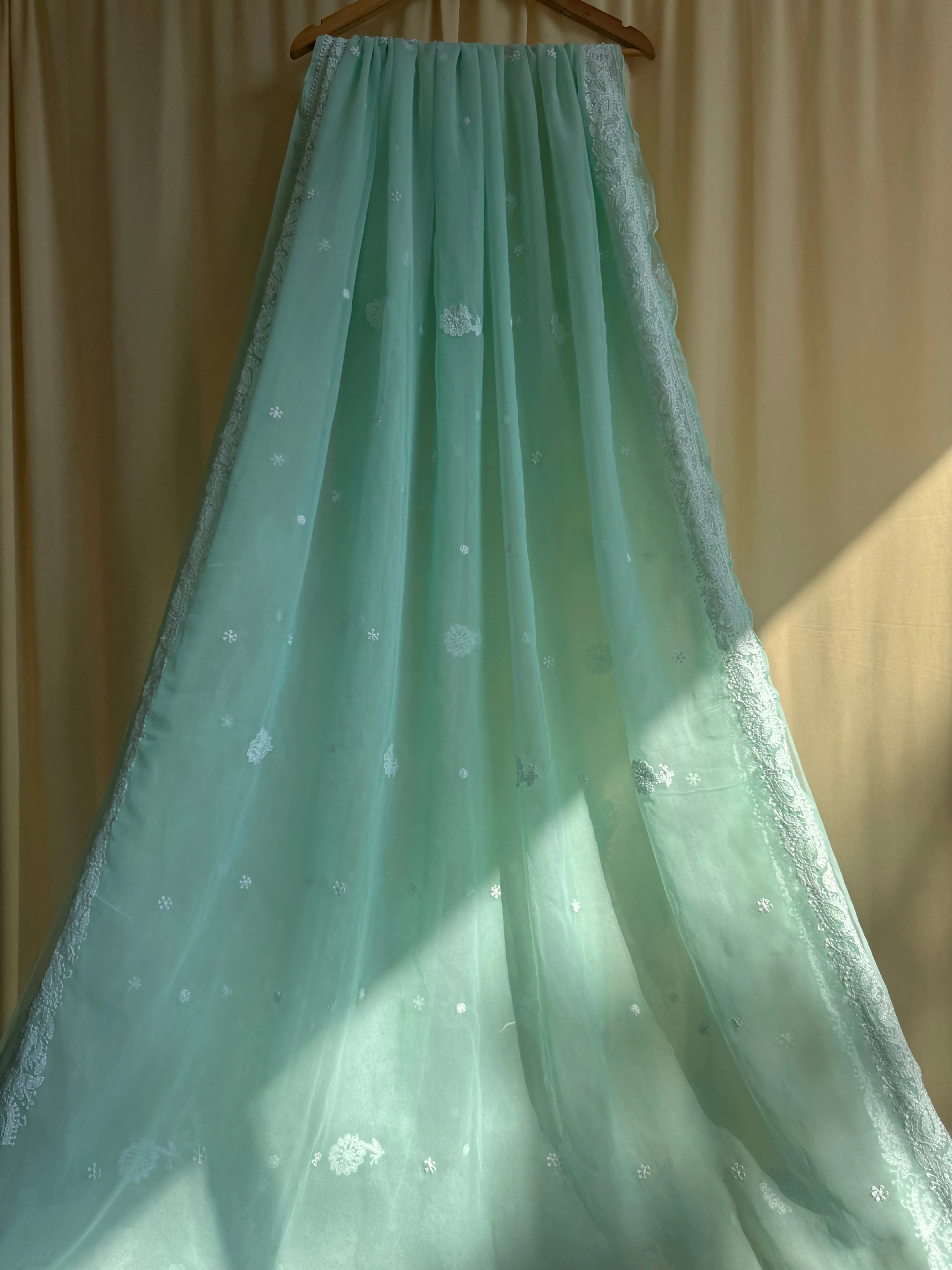 Georgette Chikankari saree in Green ARIAA CHIKANKARI