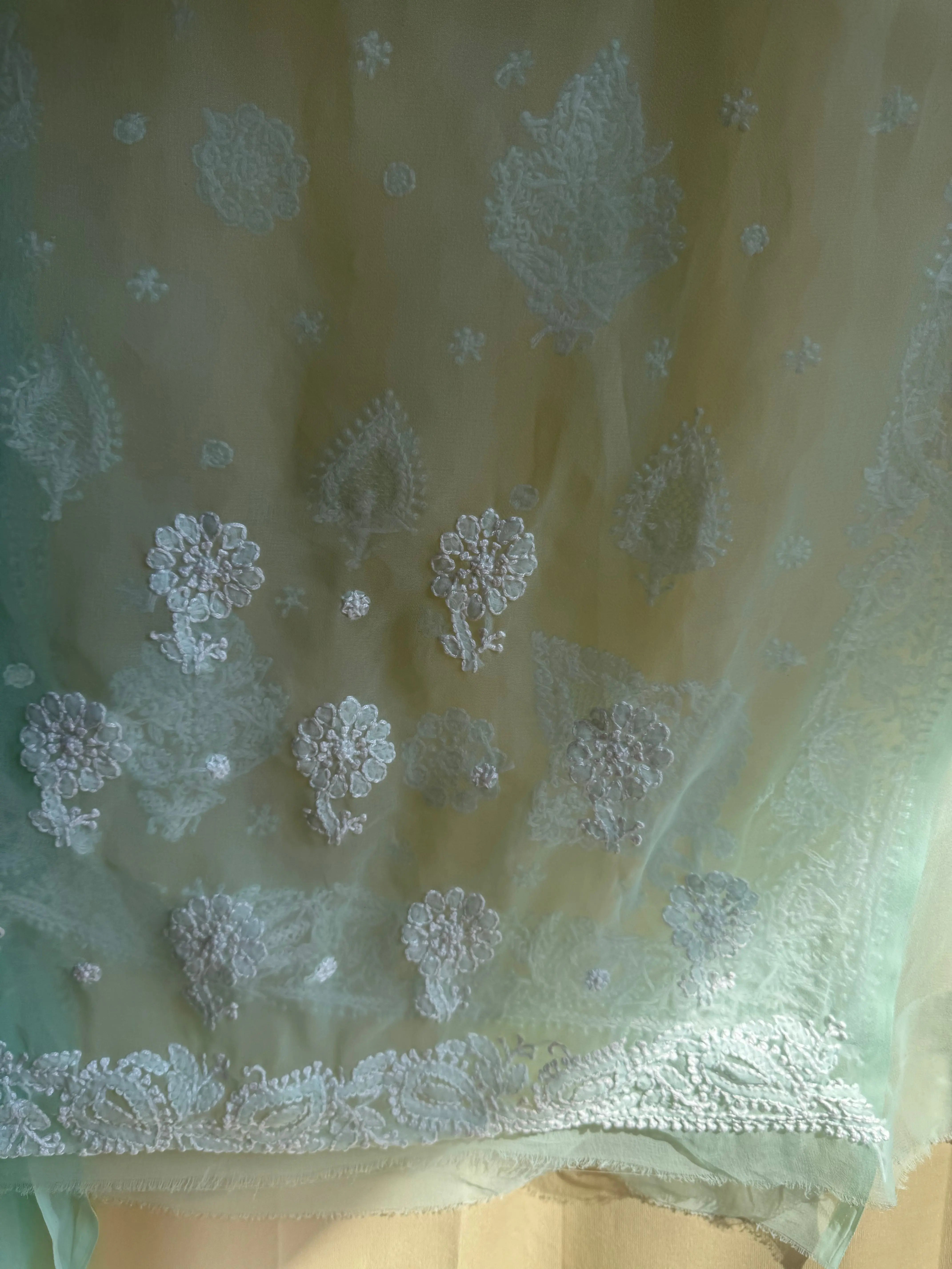 Georgette Chikankari saree in Green ARIAA CHIKANKARI