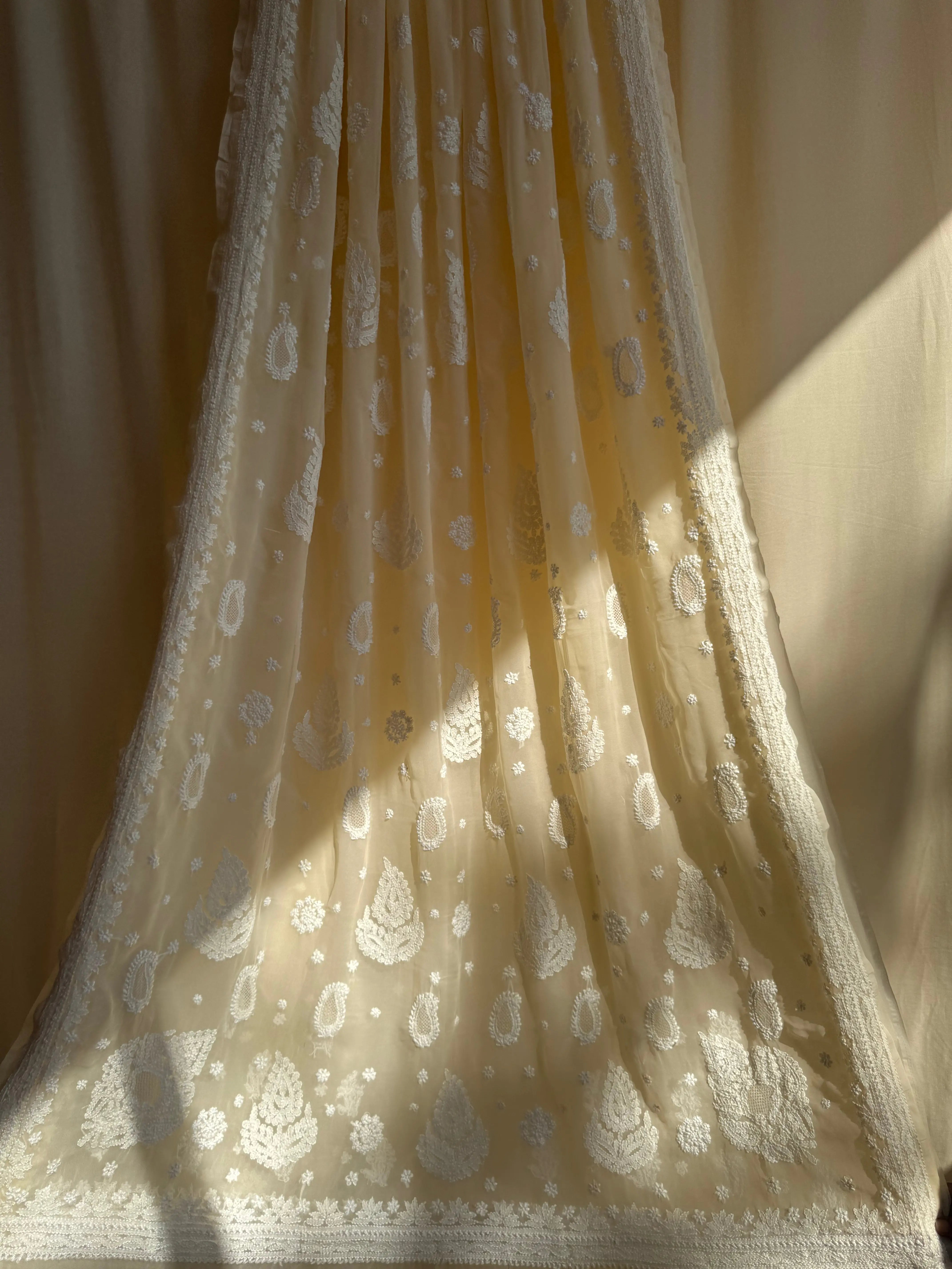 Georgette Chikankari saree in Beige ARIAA CHIKANKARI