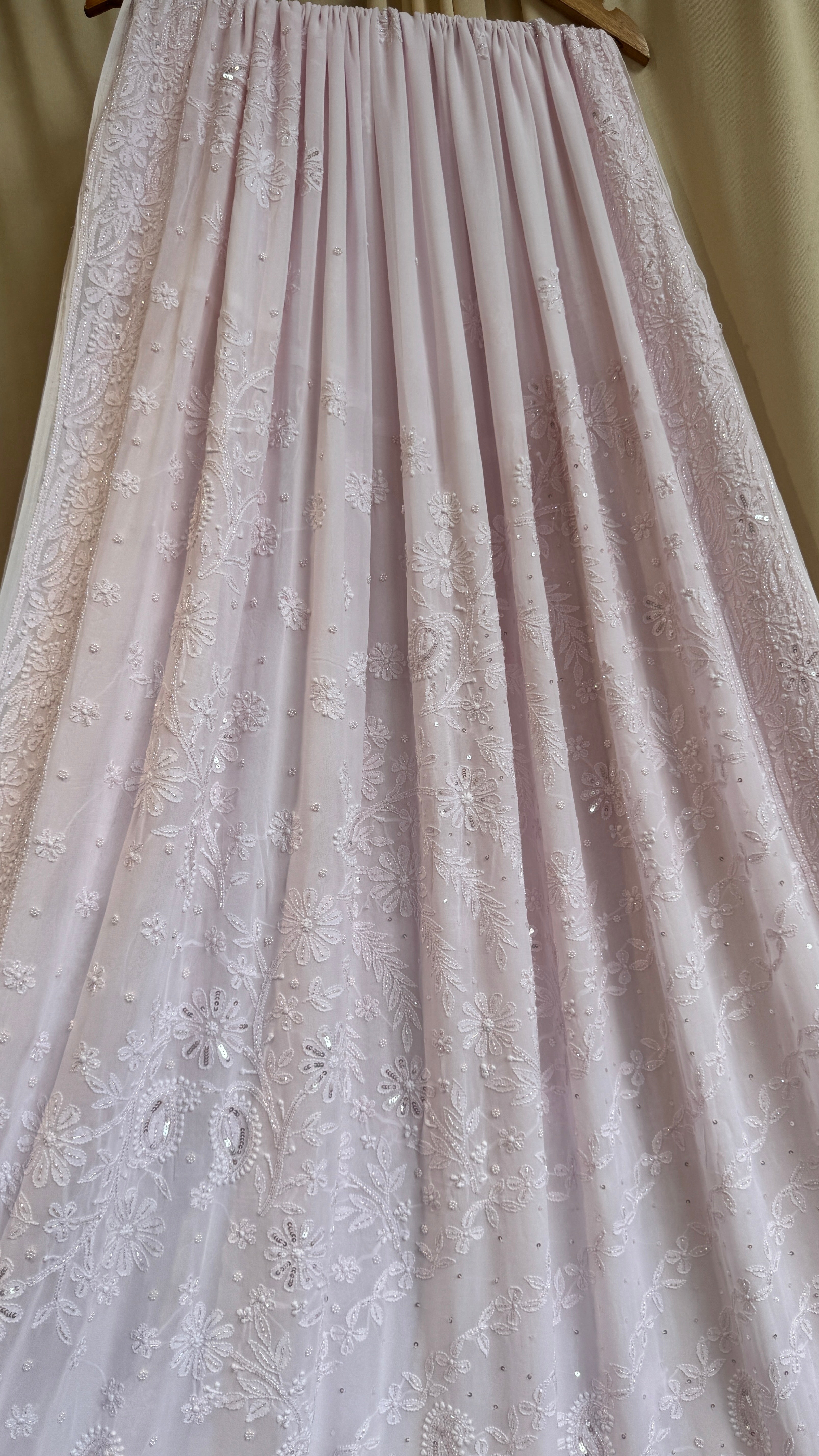 Viscose Baby Pink Chikankari saree with Pearl embellishments