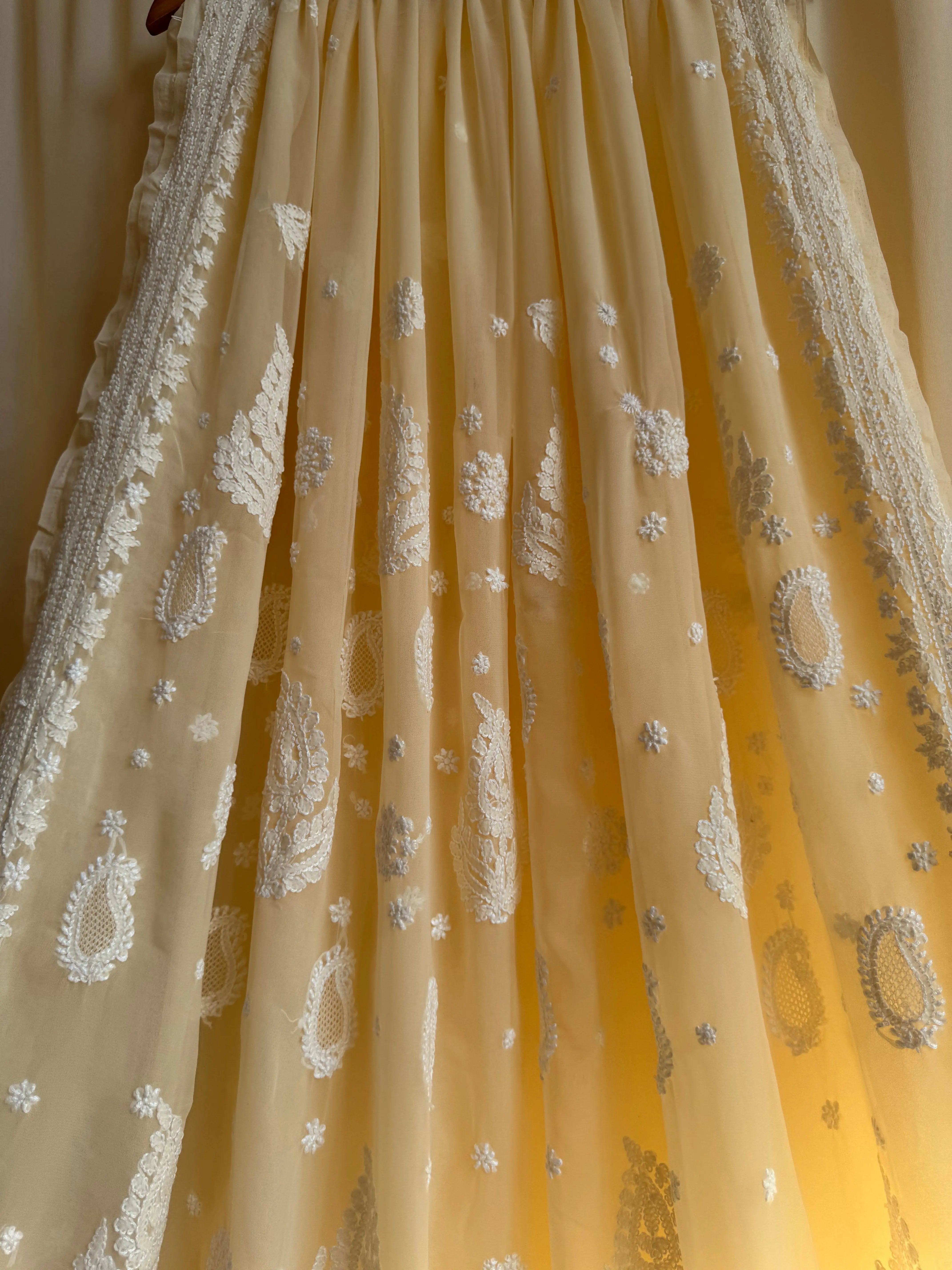 Georgette Chikankari saree in Beige ARIAA CHIKANKARI