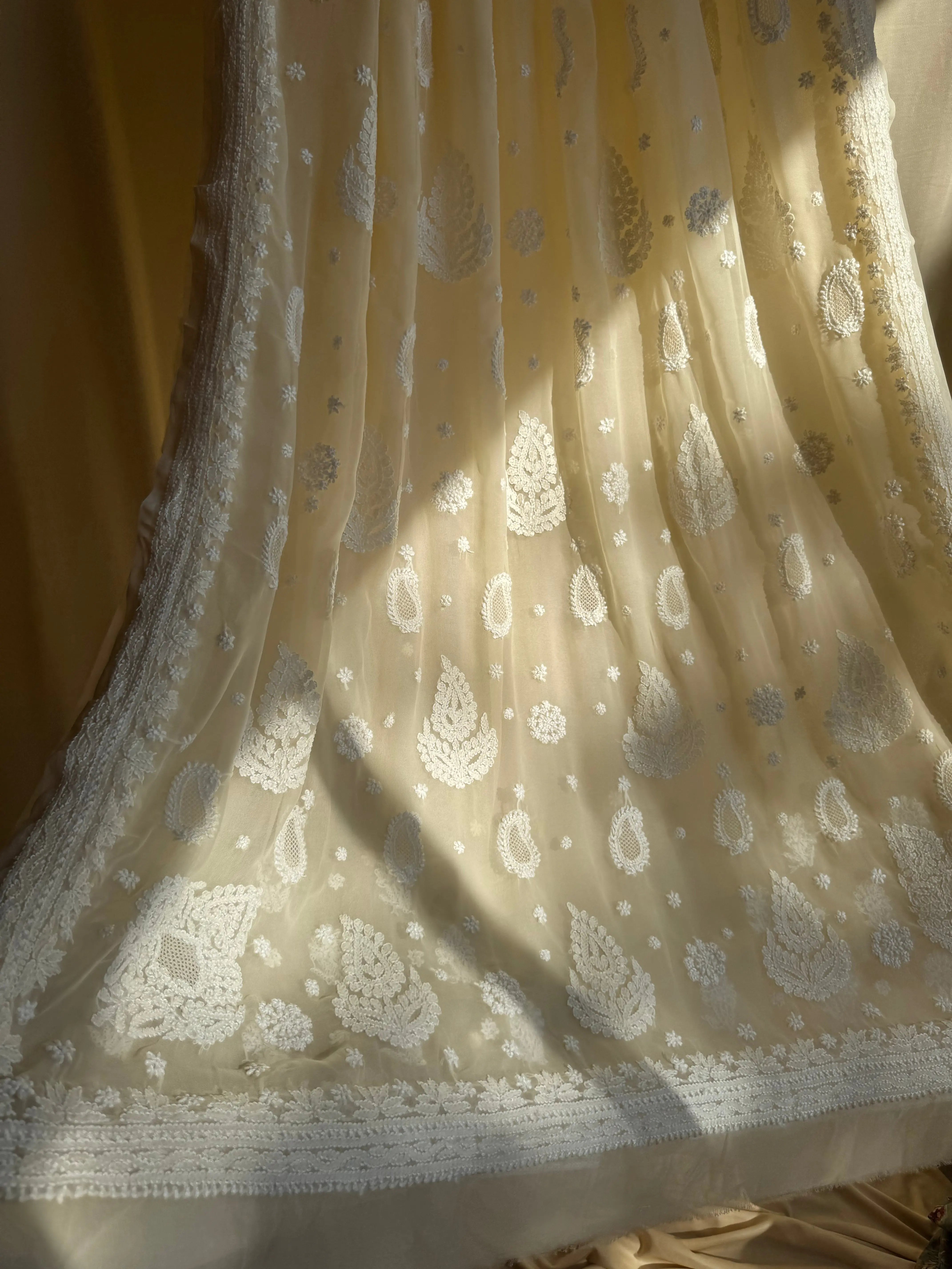 Georgette Chikankari saree in Beige ARIAA CHIKANKARI