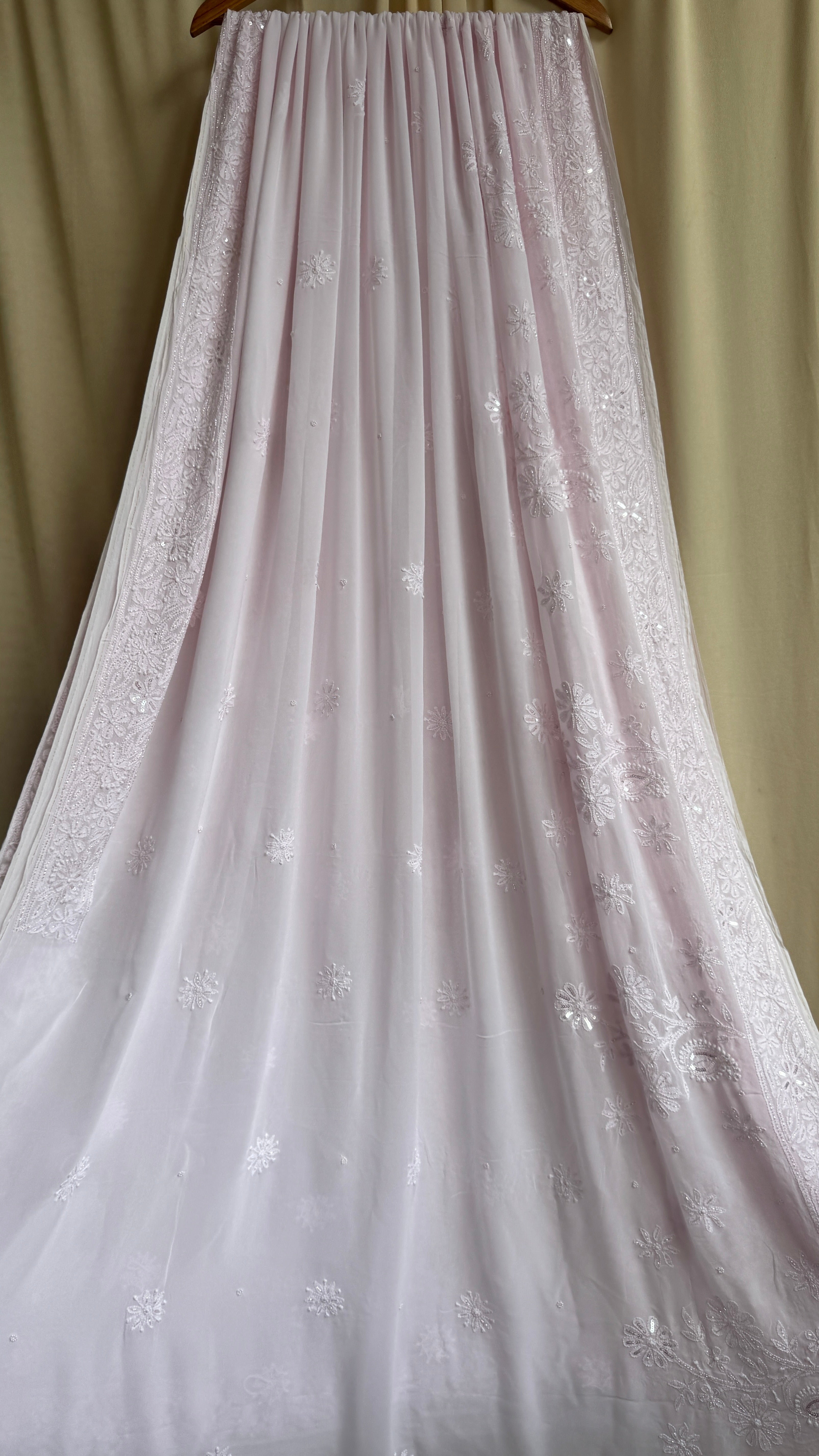 Viscose Baby Pink Chikankari saree with Pearl embellishments