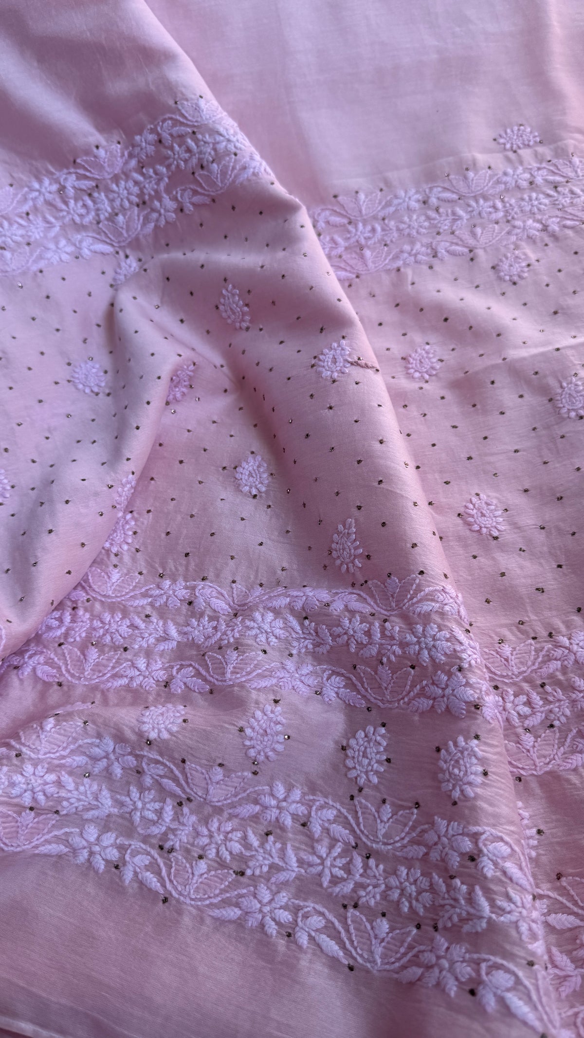 Pure Chanderi Chikankari saree in pale pink
