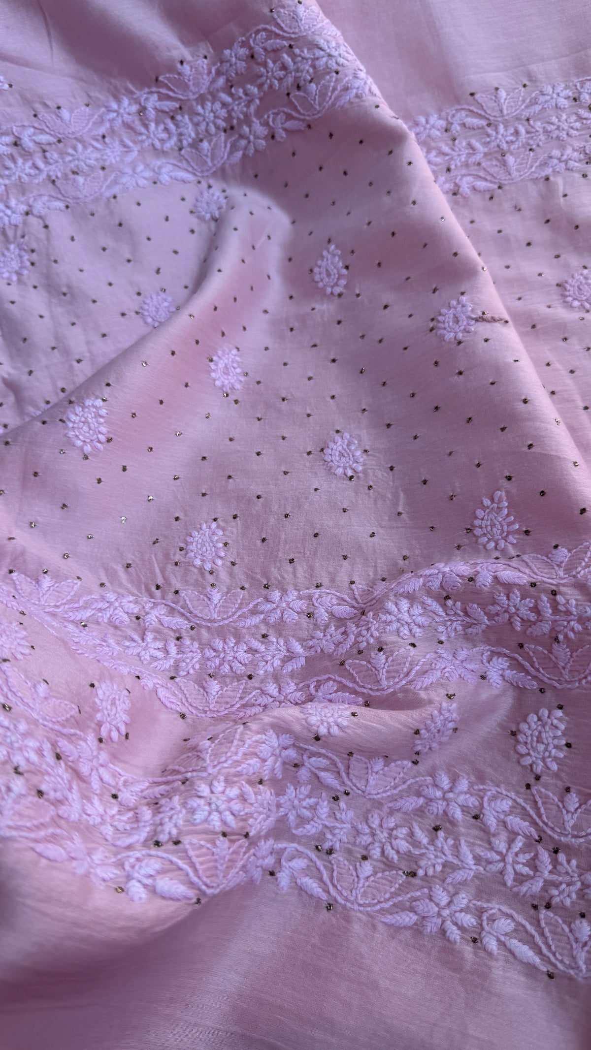 Pure Chanderi Chikankari saree in pale pink