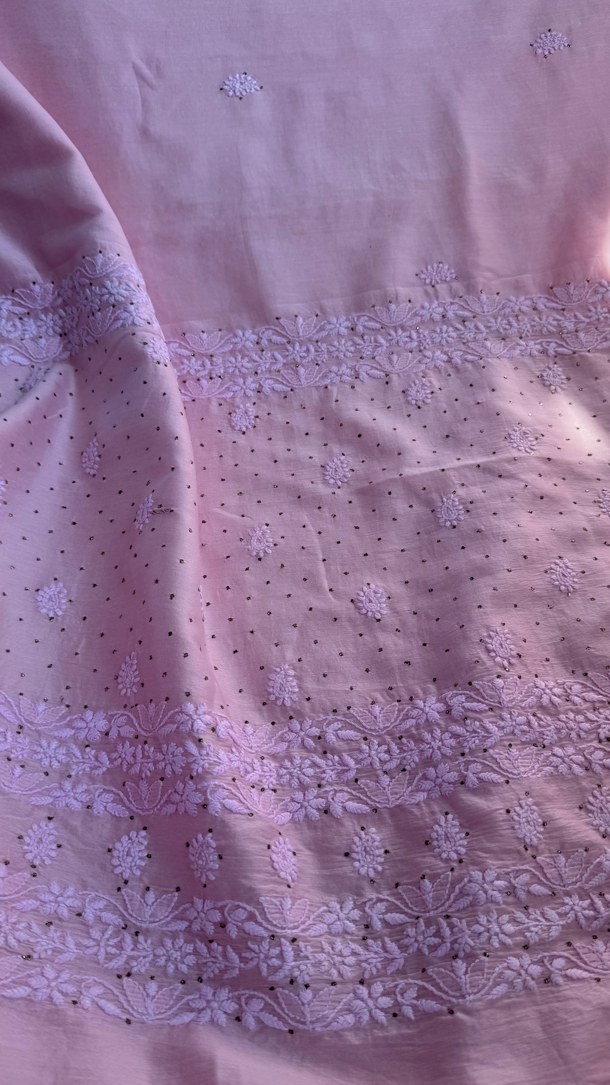 Pure Chanderi Chikankari saree in pale pink