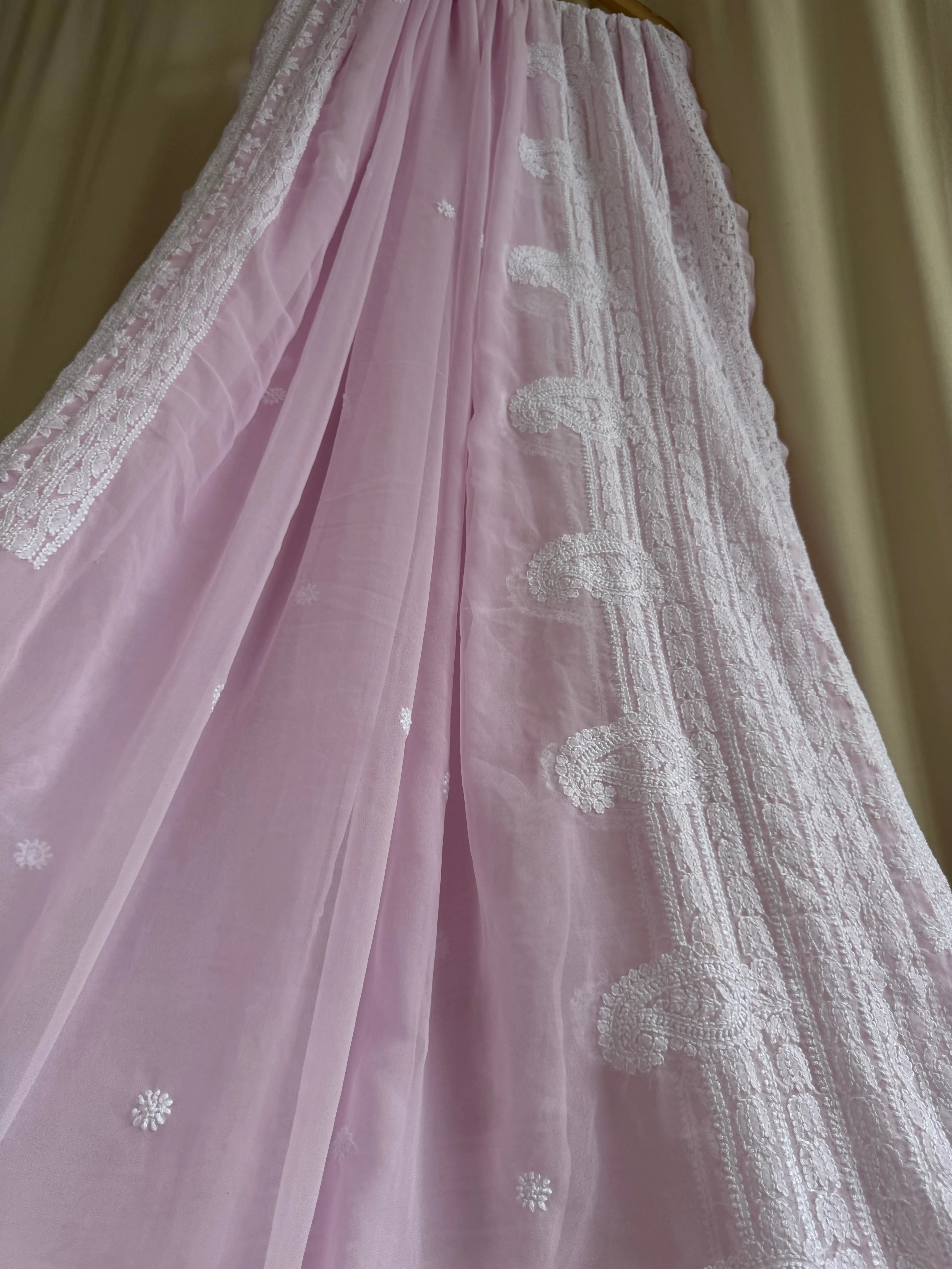 Georgette Chikankari saree in Pink ARIAA CHIKANKARI