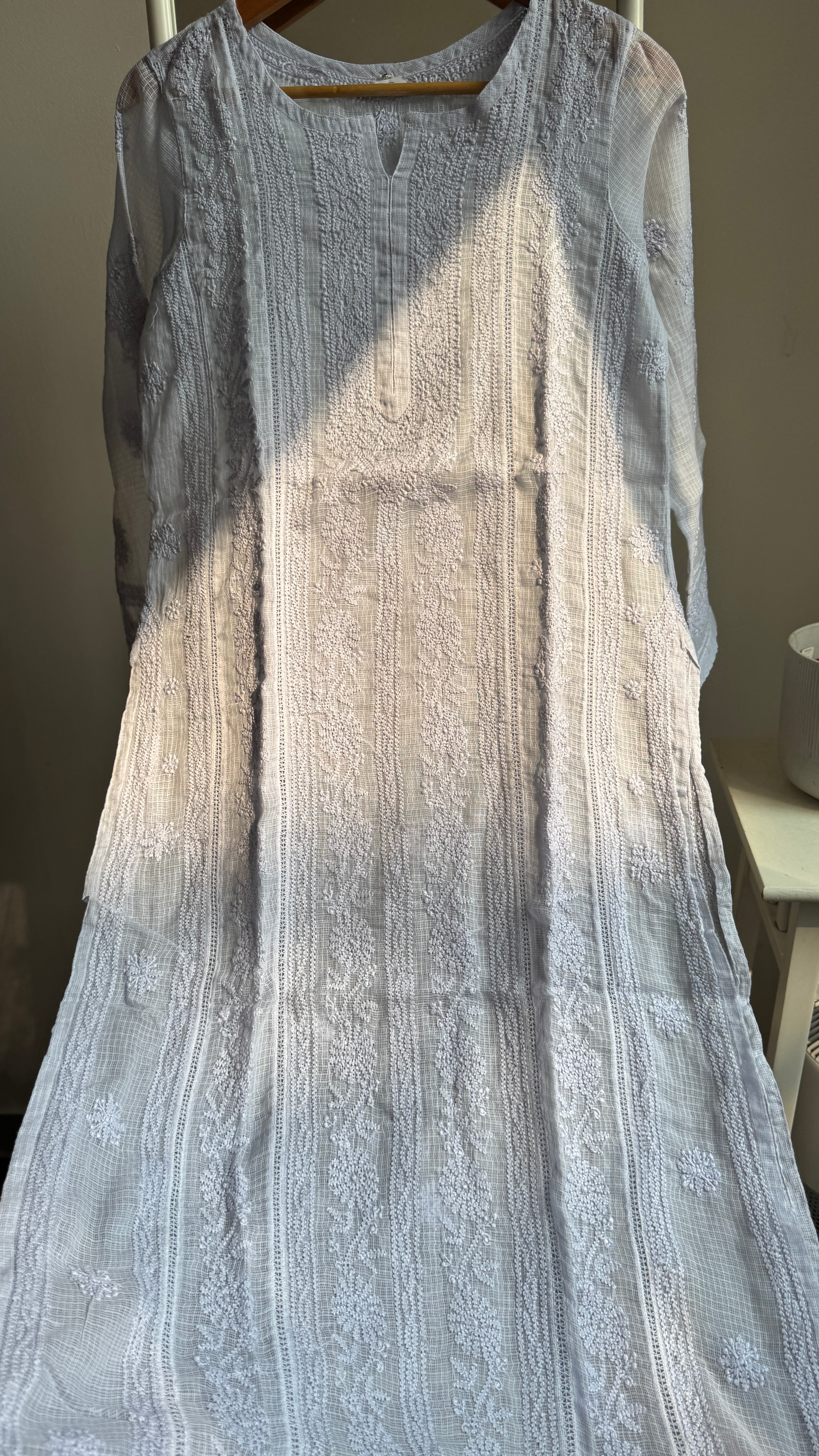 Kota Soft Cotton Chikankari Kurti - Grey Blue - CHAND Collection