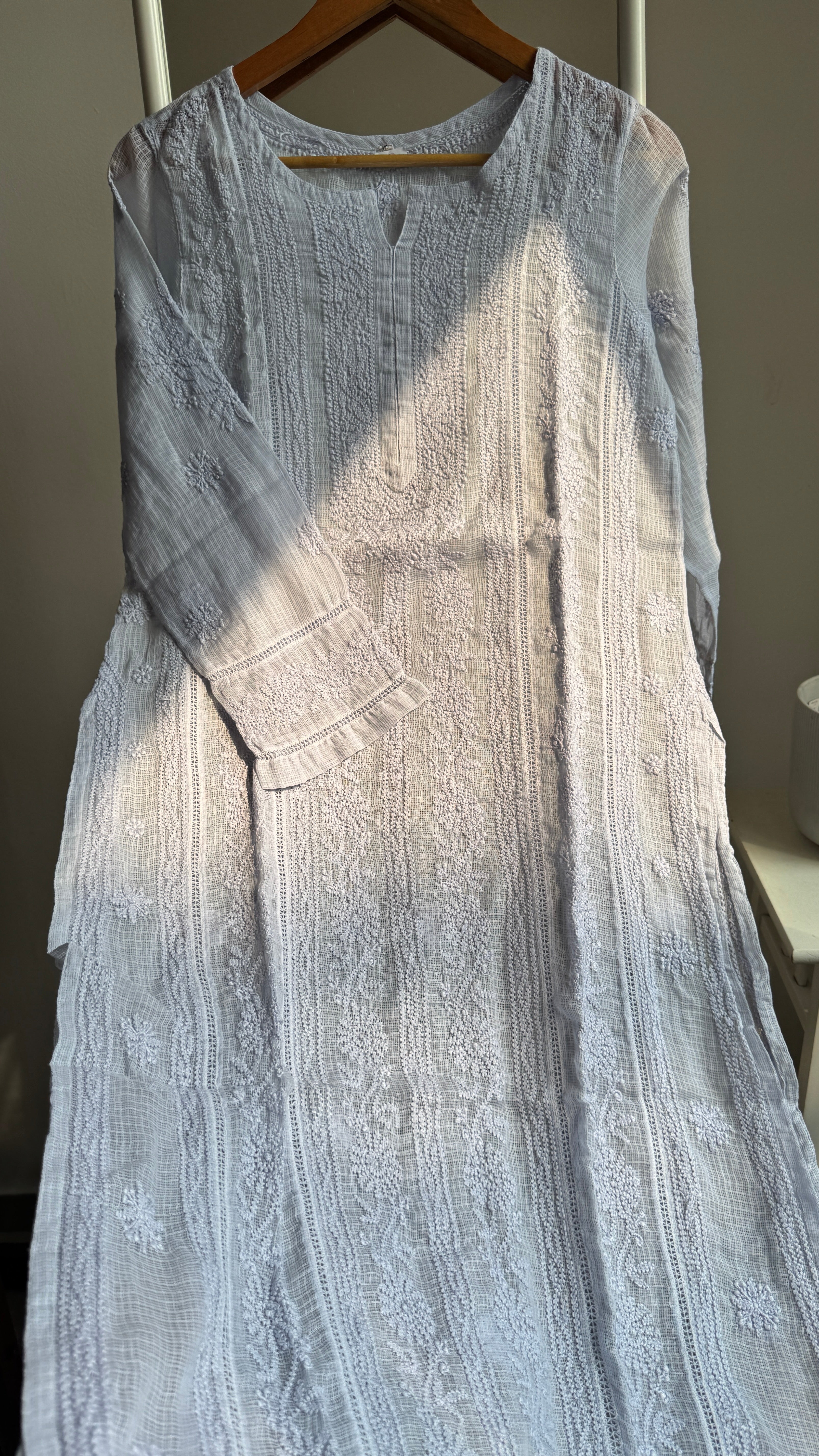 Kota Soft Cotton Chikankari Kurti - Grey Blue - CHAND Collection