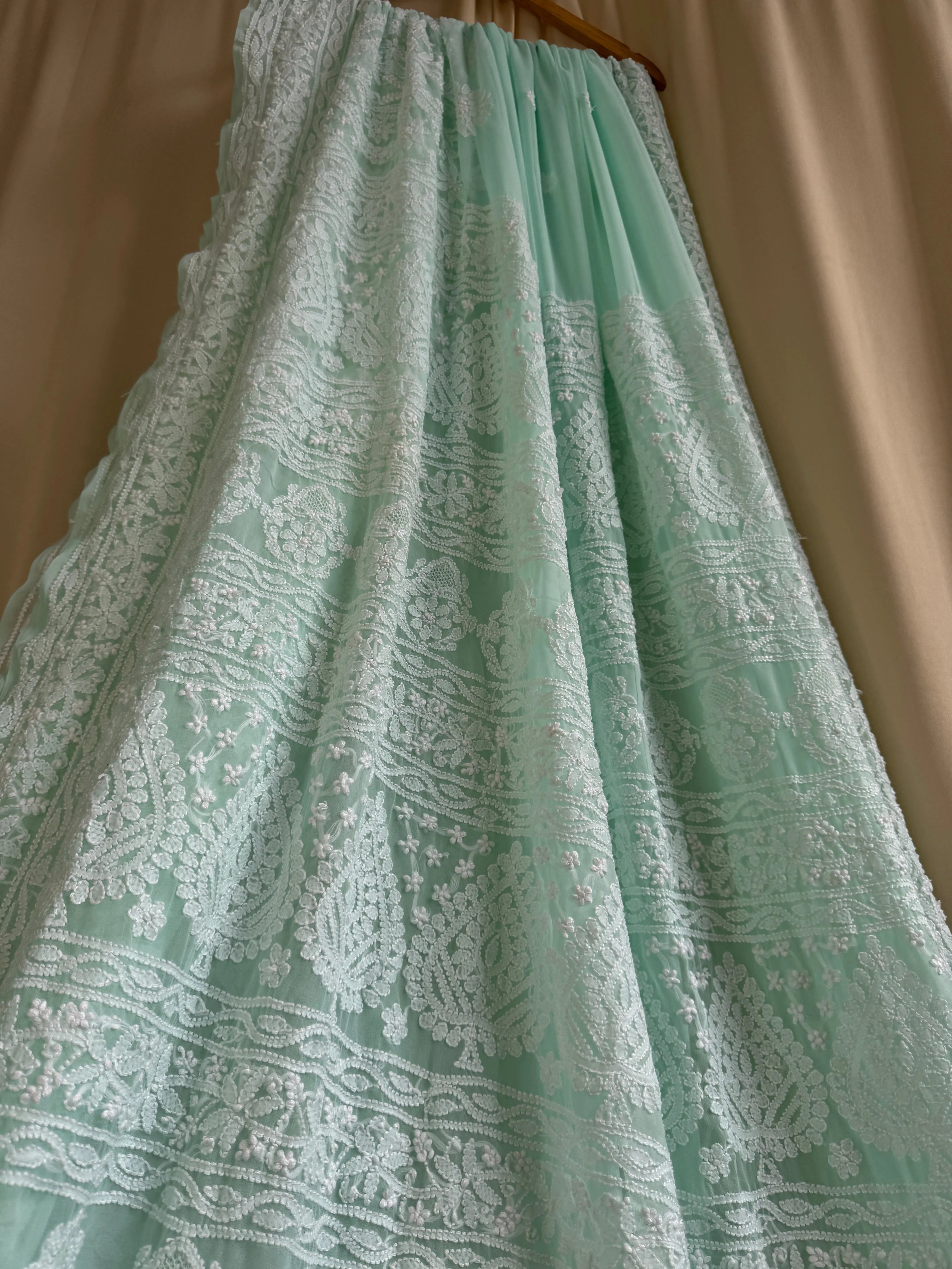 Georgette Chikankari saree in Sea Green ARIAA CHIKANKARI