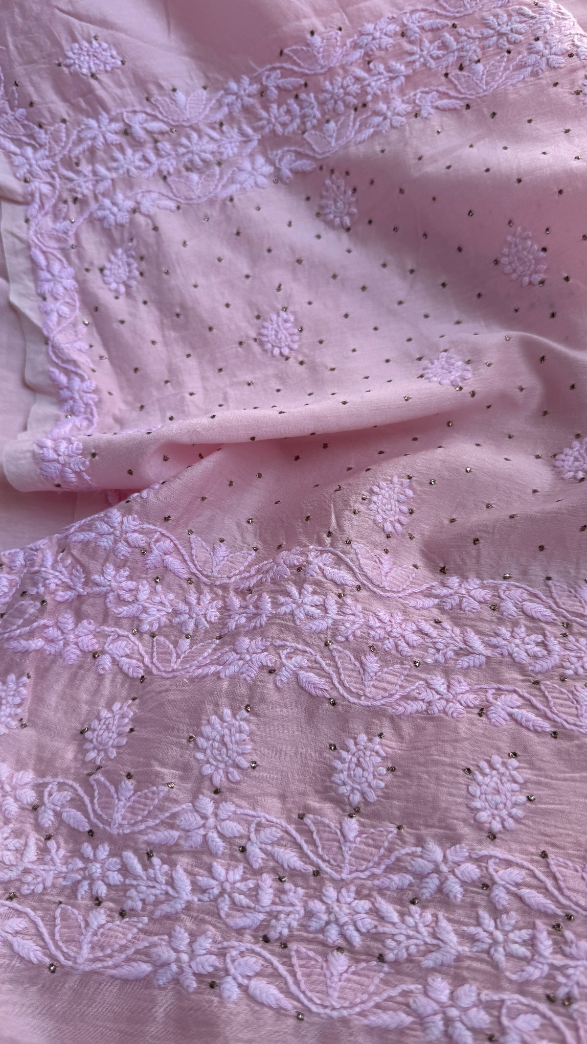 Pure Chanderi Chikankari saree in pale pink