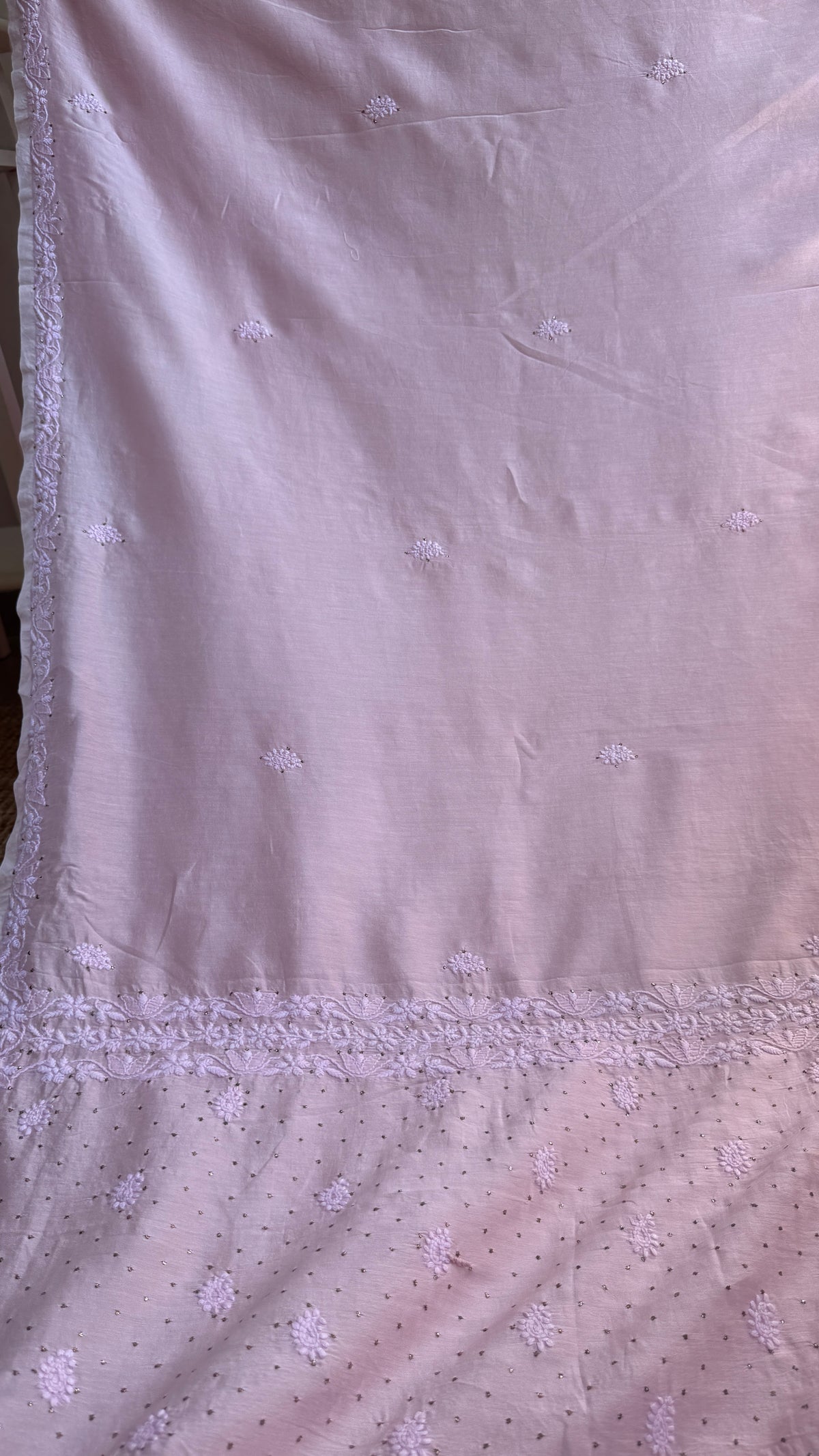 Pure Chanderi Chikankari saree in pale pink