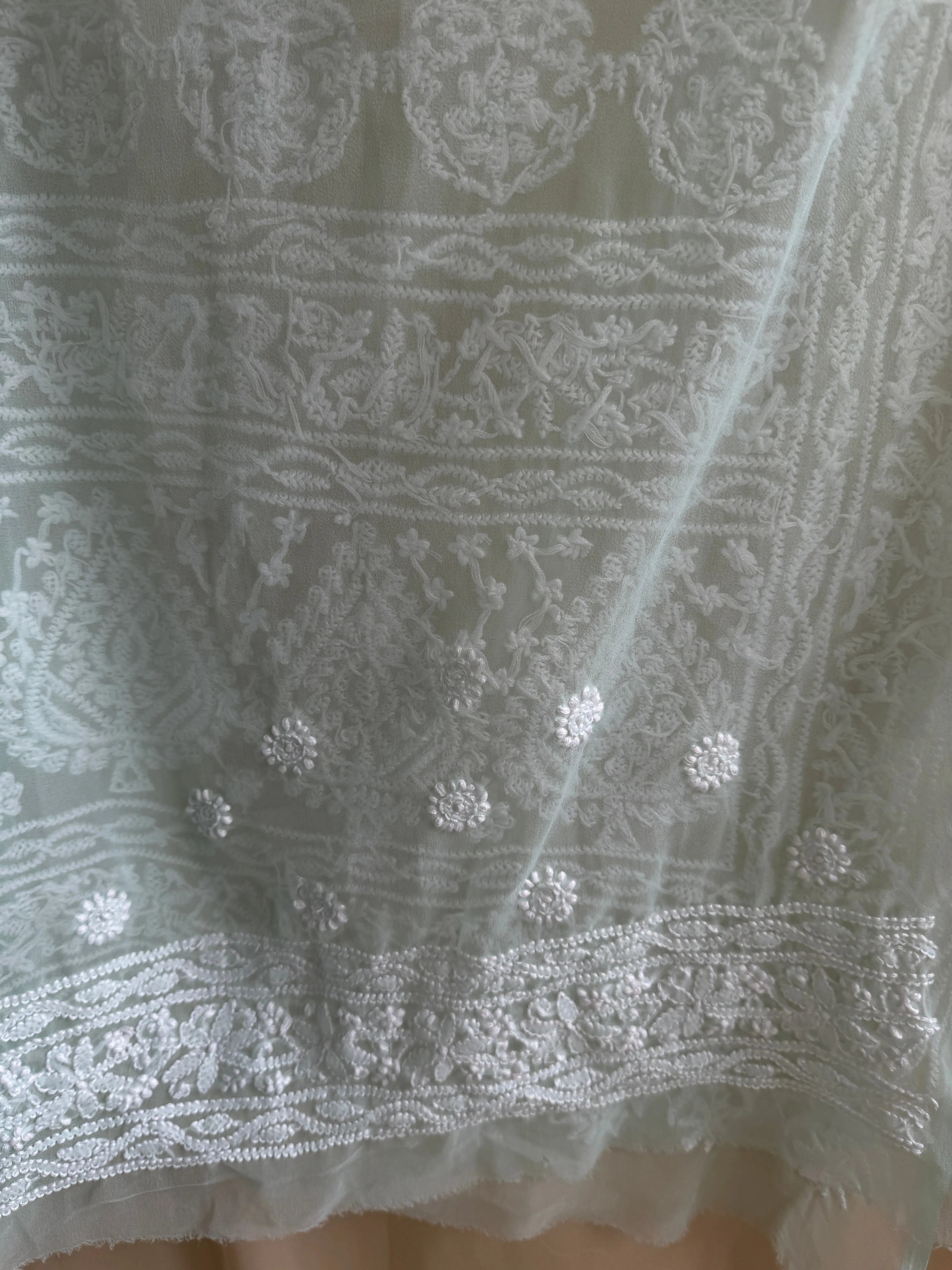 Georgette Chikankari saree in Sea Green ARIAA CHIKANKARI