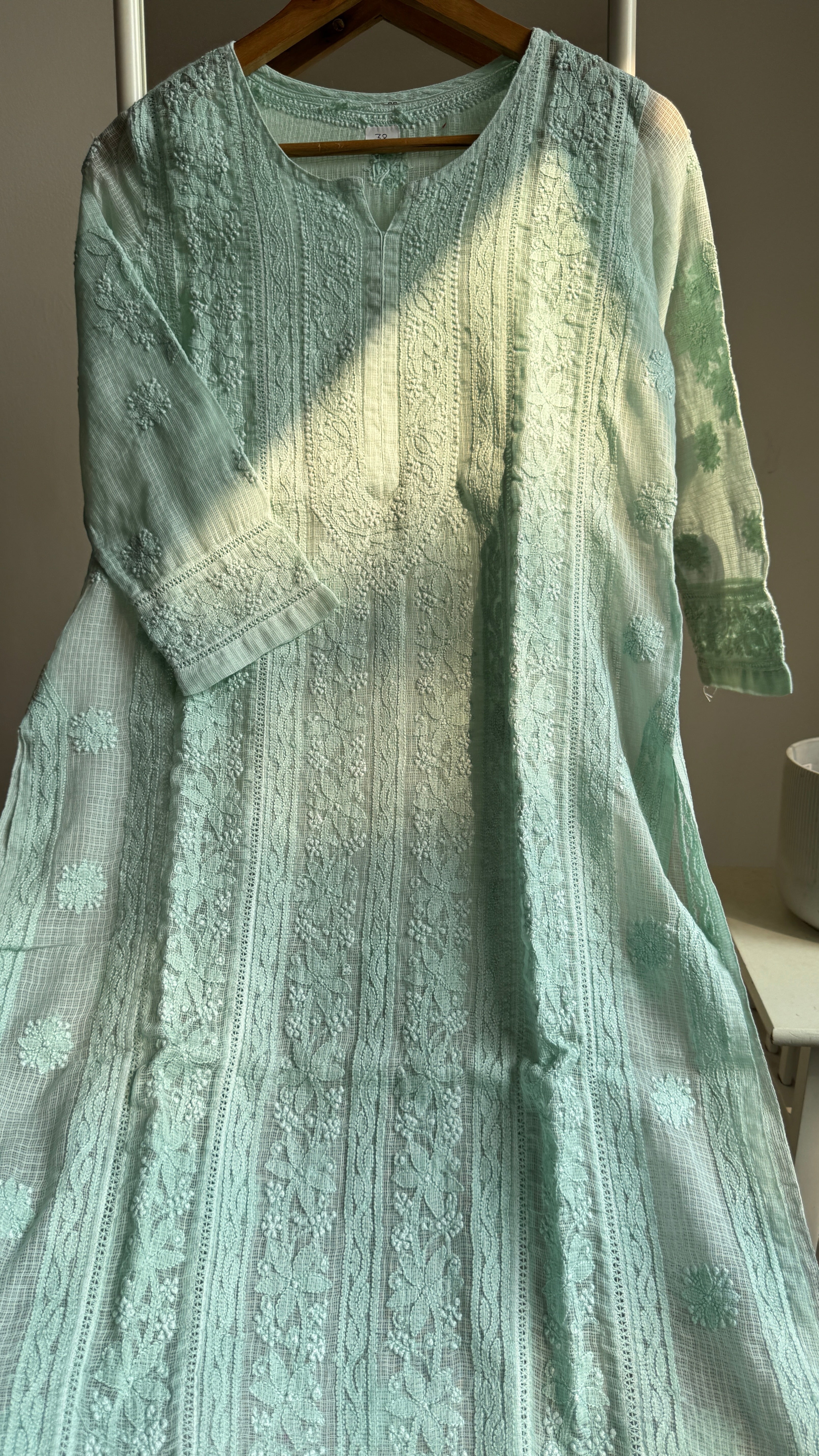 Kota Soft Cotton Chikankari Kurti - Green - CHAND Collection
