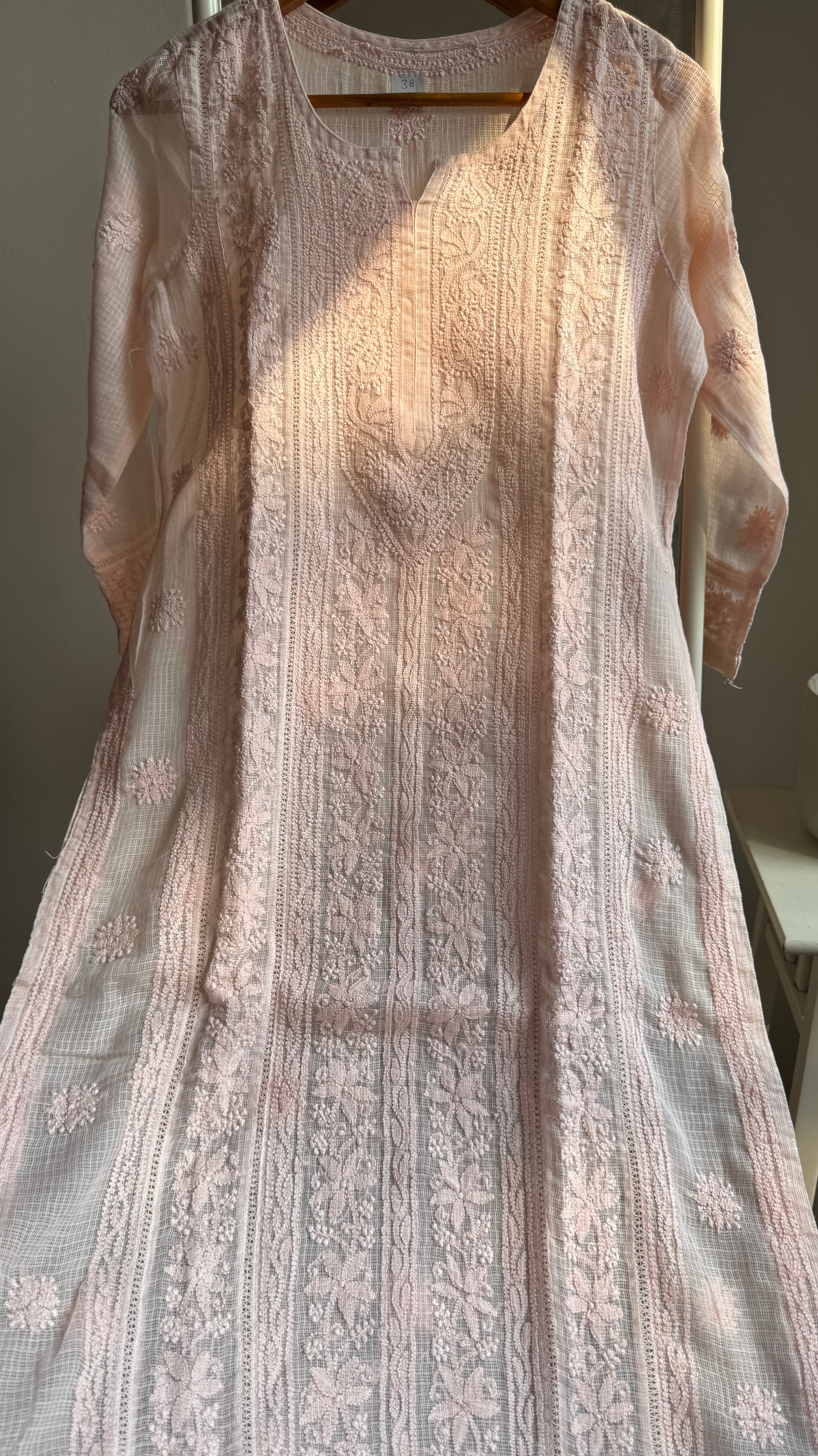 Kota Soft Cotton Chikankari Kurti - Pale Pink - CHAND Collection
