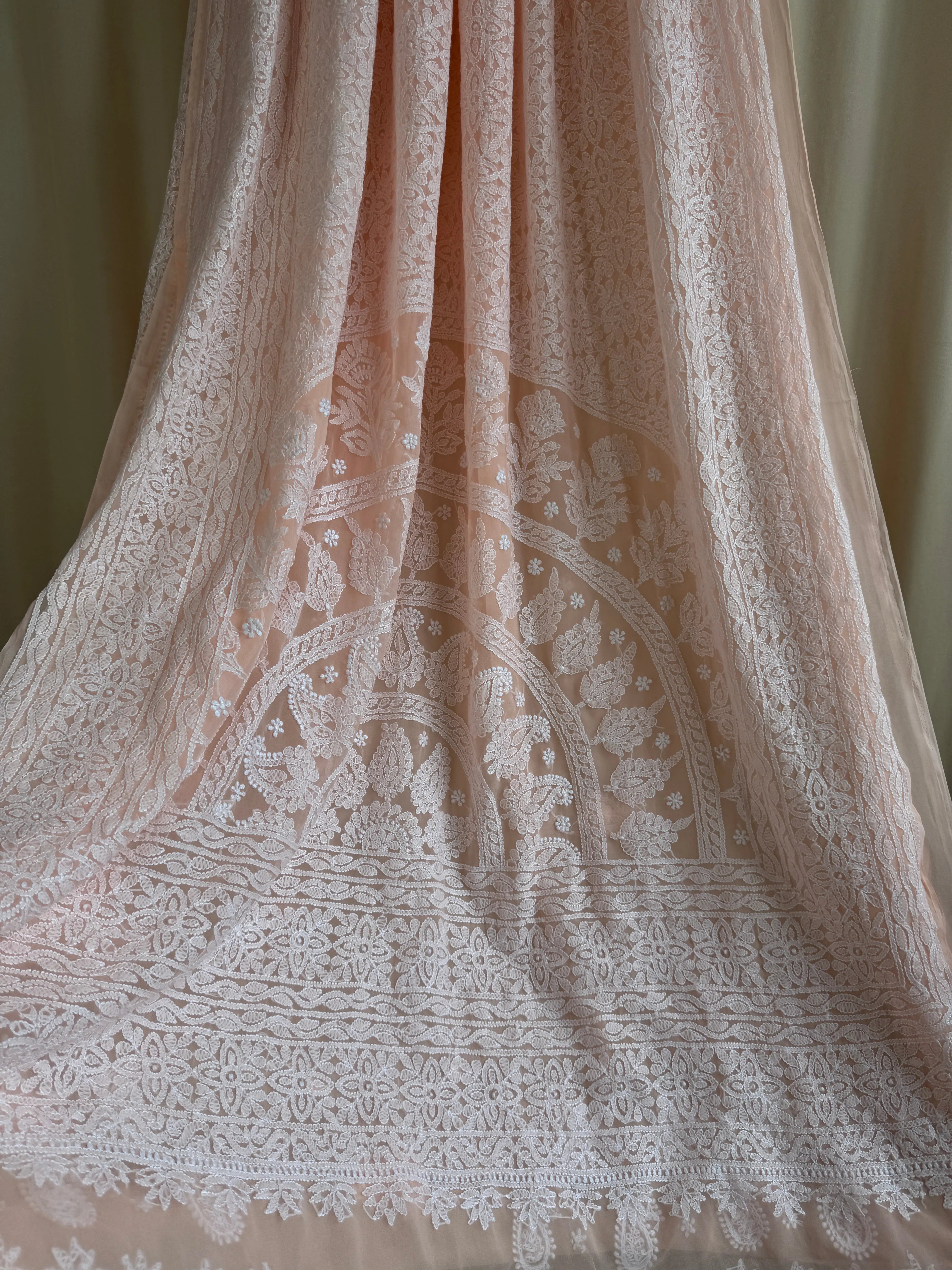 Georgette Chikankari saree in Peach ARIAA CHIKANKARI