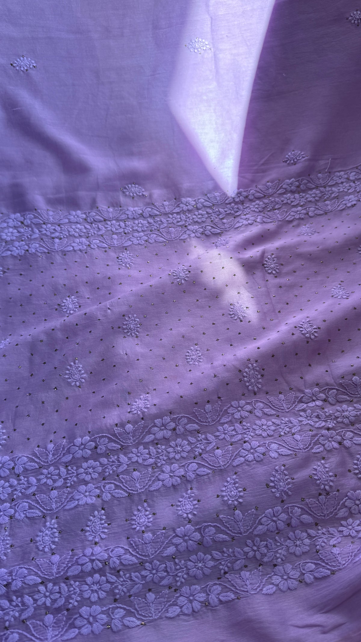 Pure Chanderi Chikankari saree in Lilac