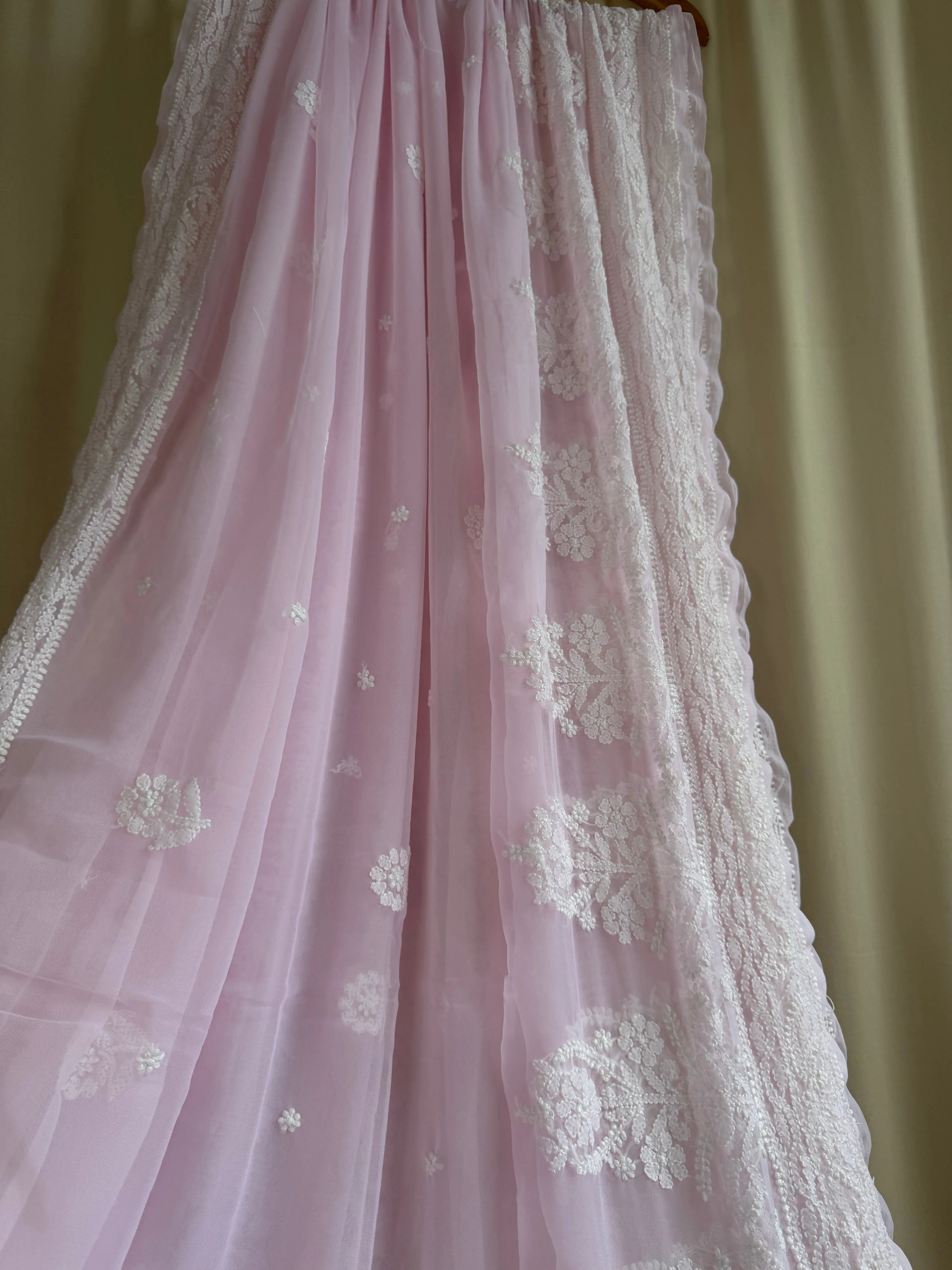 Georgette Chikankari saree in Pink ARIAA CHIKANKARI