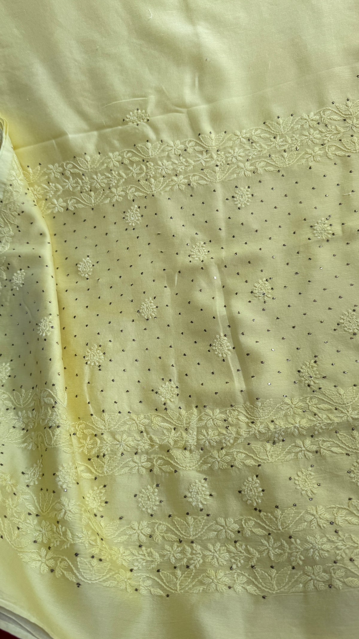 Pure Chanderi Chikankari saree in Lemon Yellow