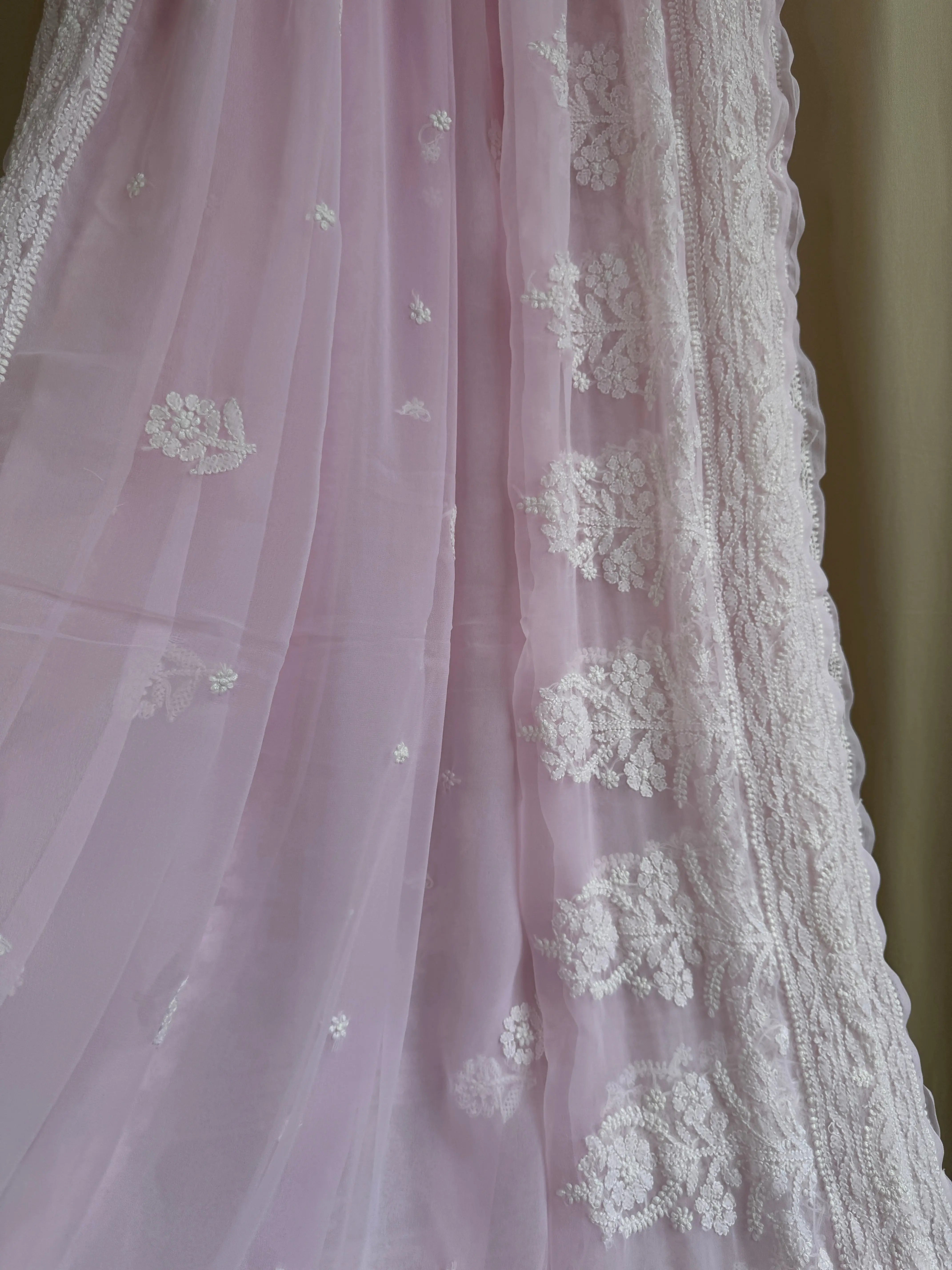 Georgette Chikankari saree in Pink ARIAA CHIKANKARI