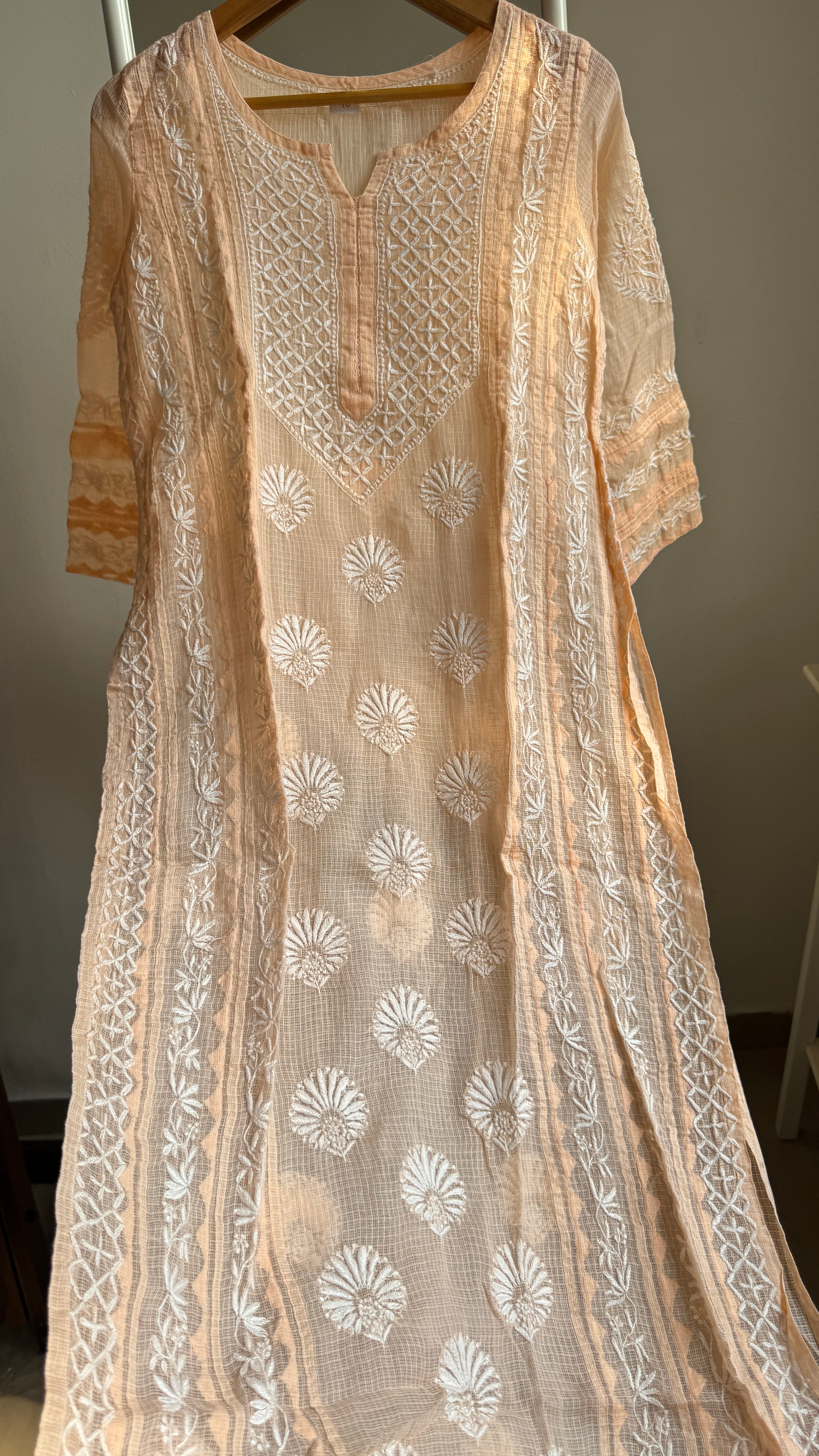 Kota Soft Cotton Chikankari Kurti - orange Peach - TARA Collection
