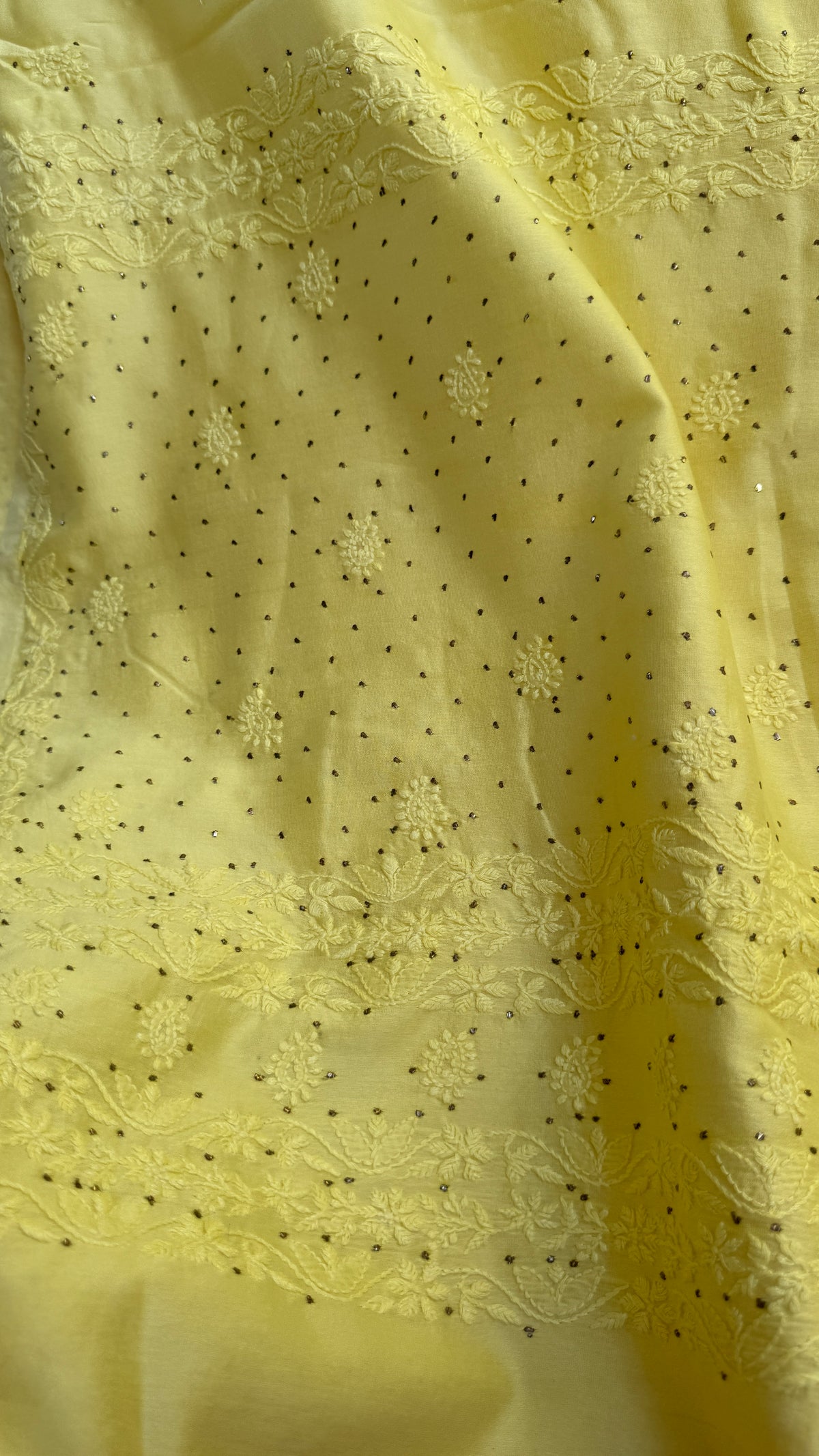 Pure Chanderi Chikankari saree in Lemon Yellow