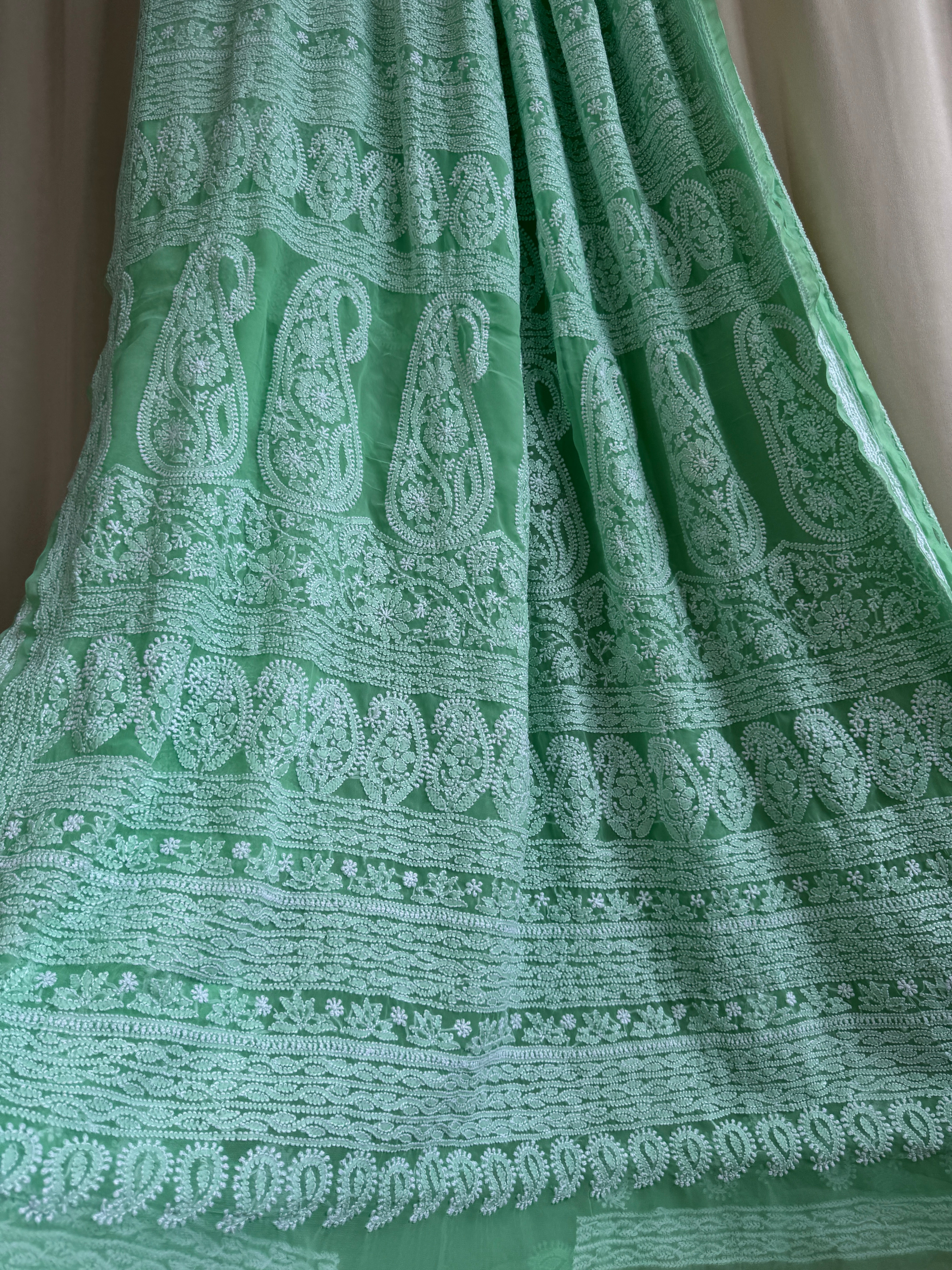 Georgette Chikankari saree in Green ARIAA CHIKANKARI