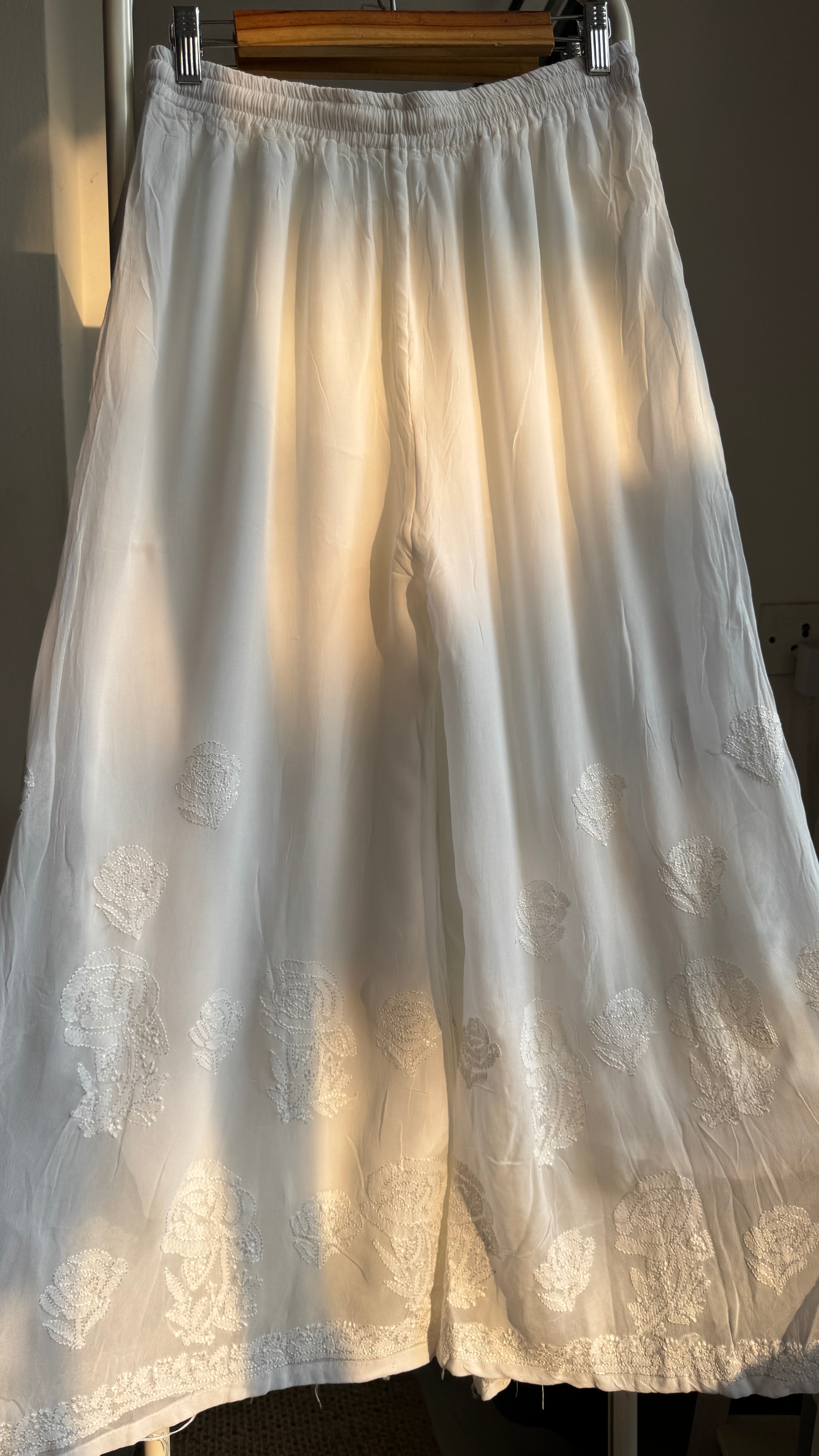 Chikankari Plazzo - Flare - White