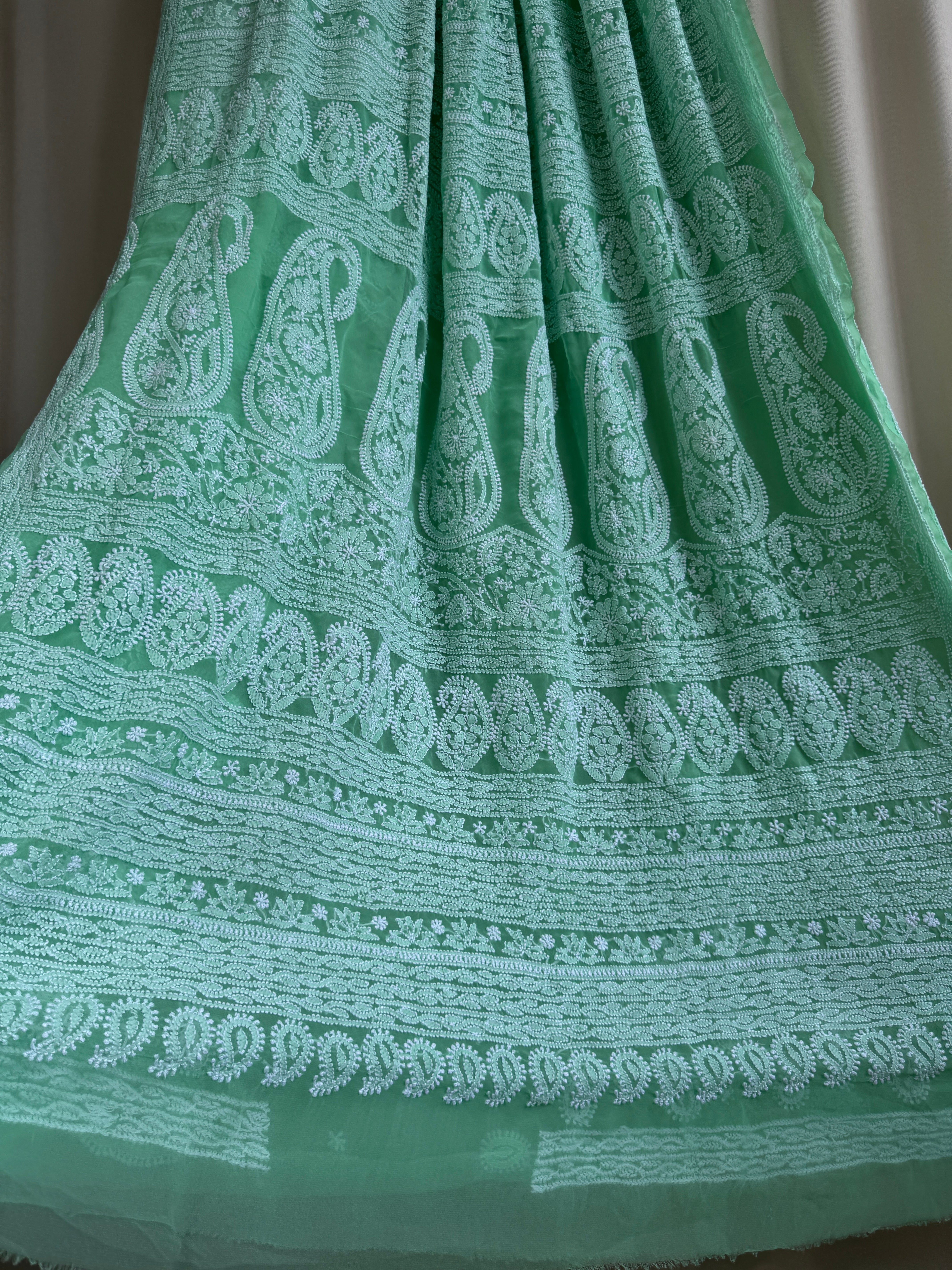 Georgette Chikankari saree in Green ARIAA CHIKANKARI