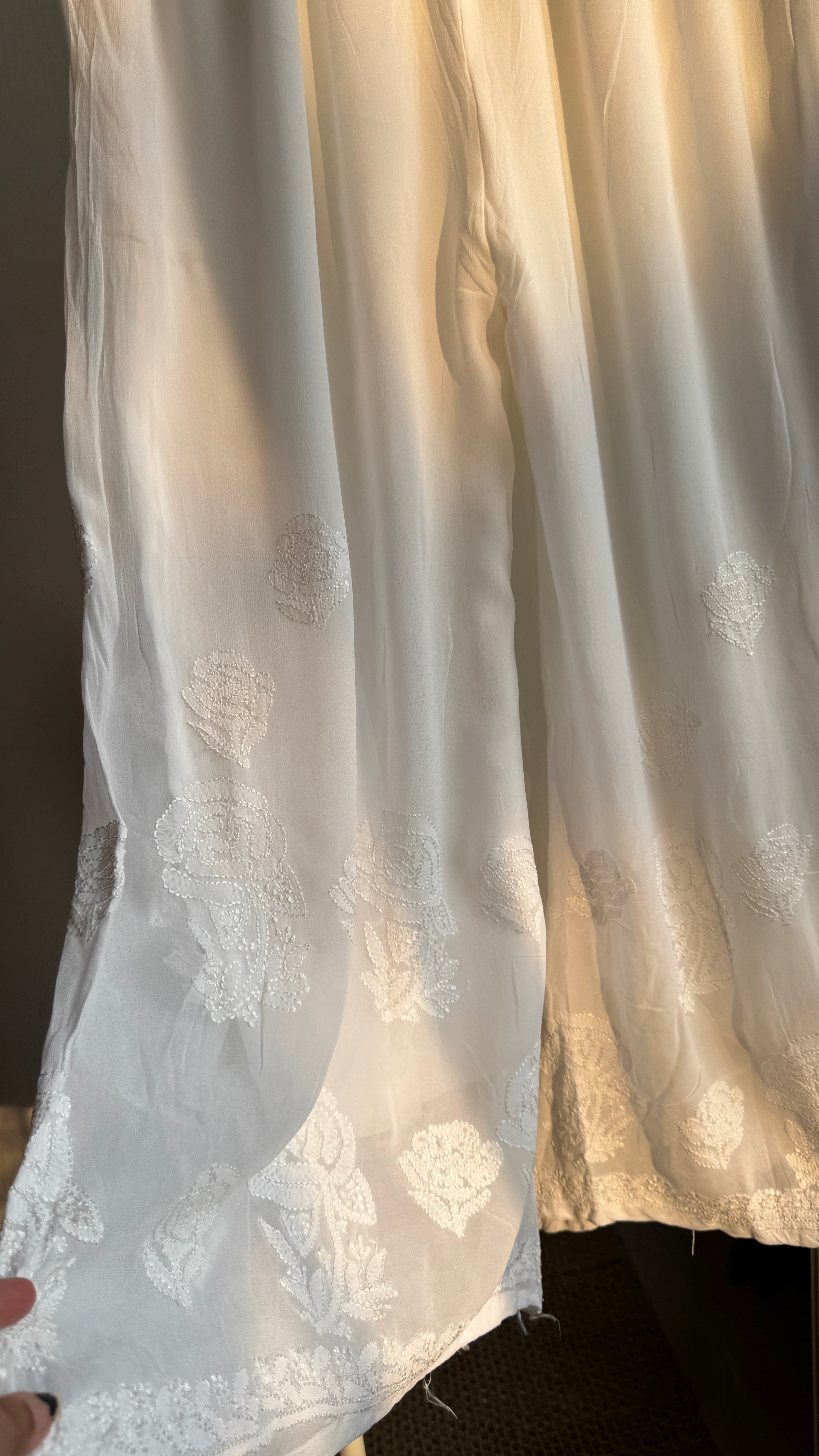 Chikankari Plazzo - Flare - White