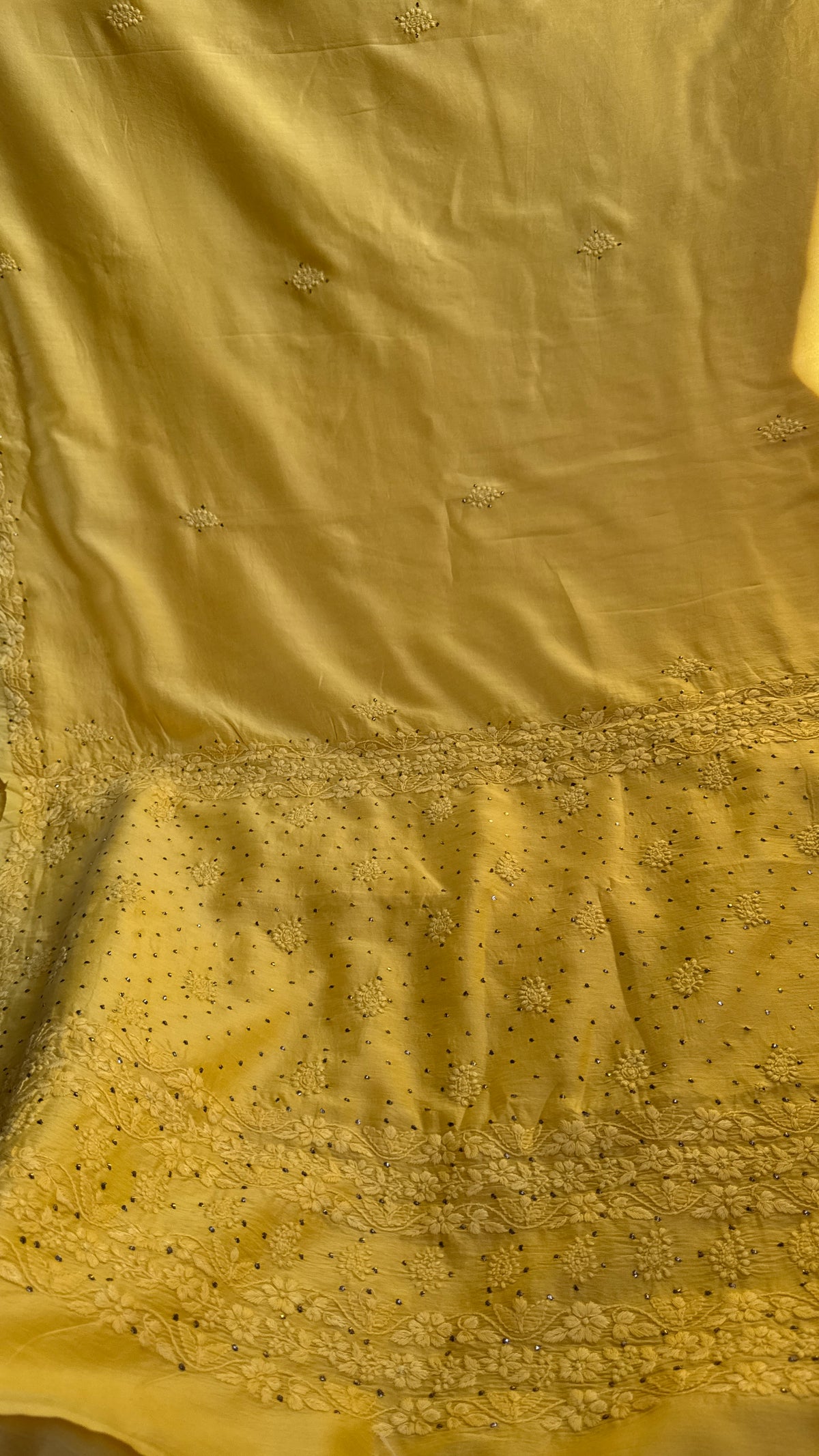 Pure Chanderi Chikankari saree in Yellow