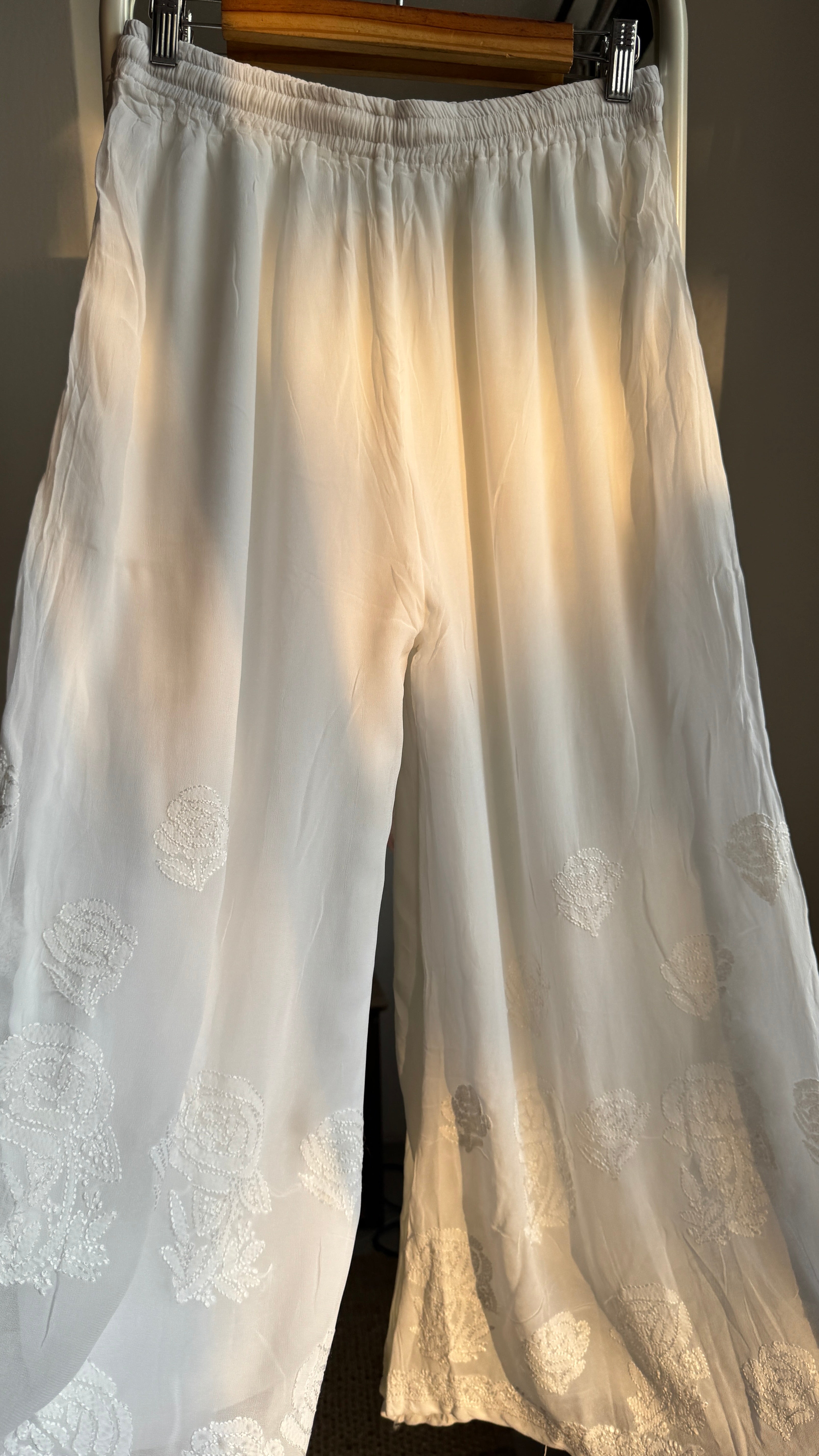 Chikankari Plazzo - Flare - White