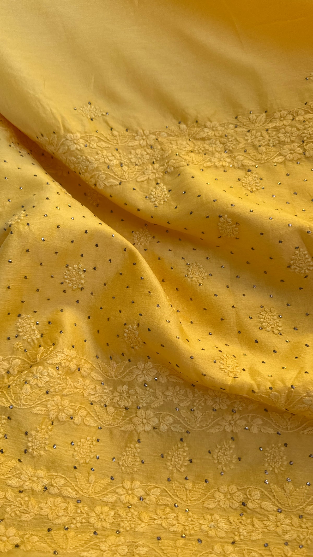 Pure Chanderi Chikankari saree in Yellow