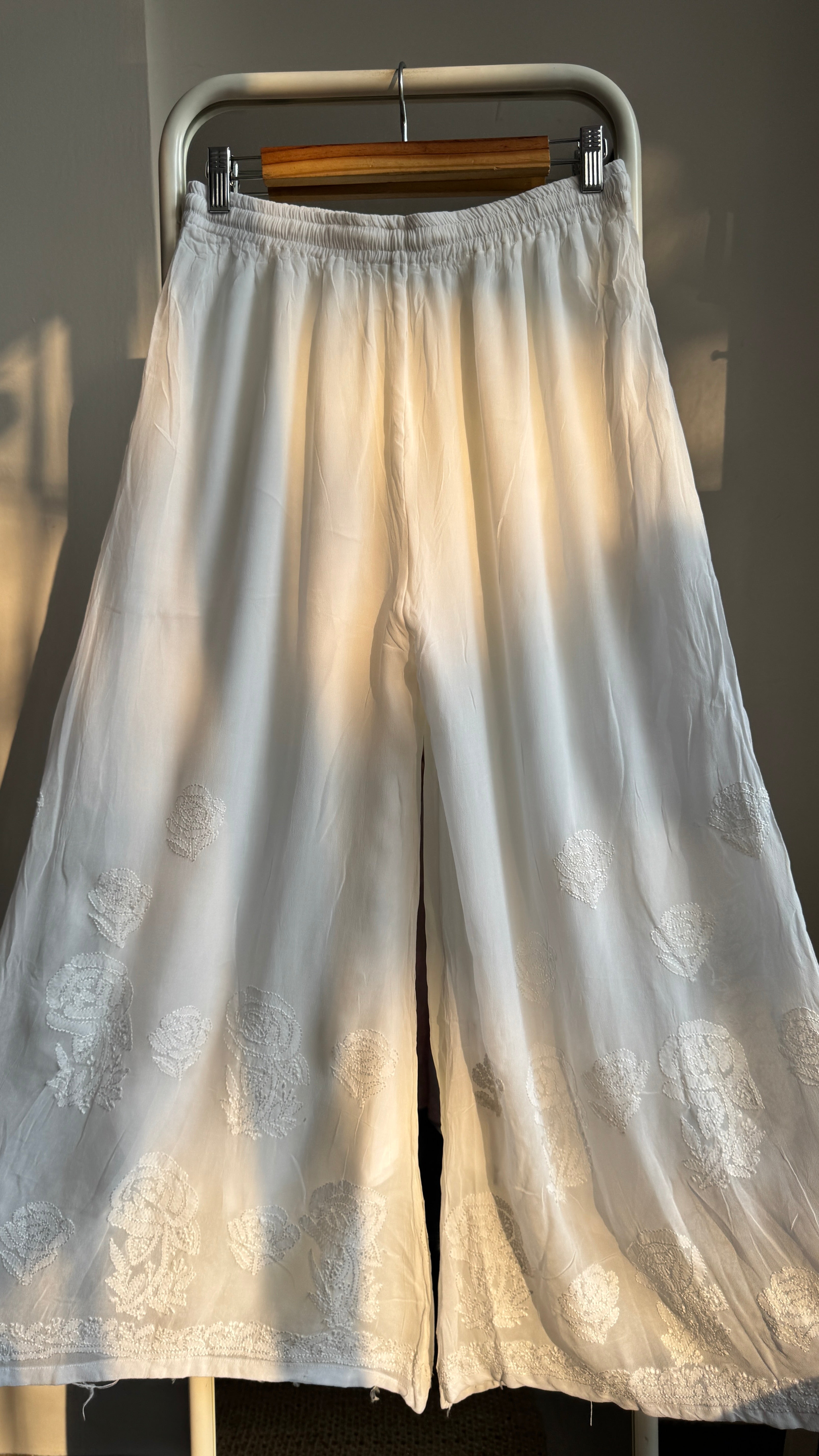 Chikankari Plazzo - Flare - White