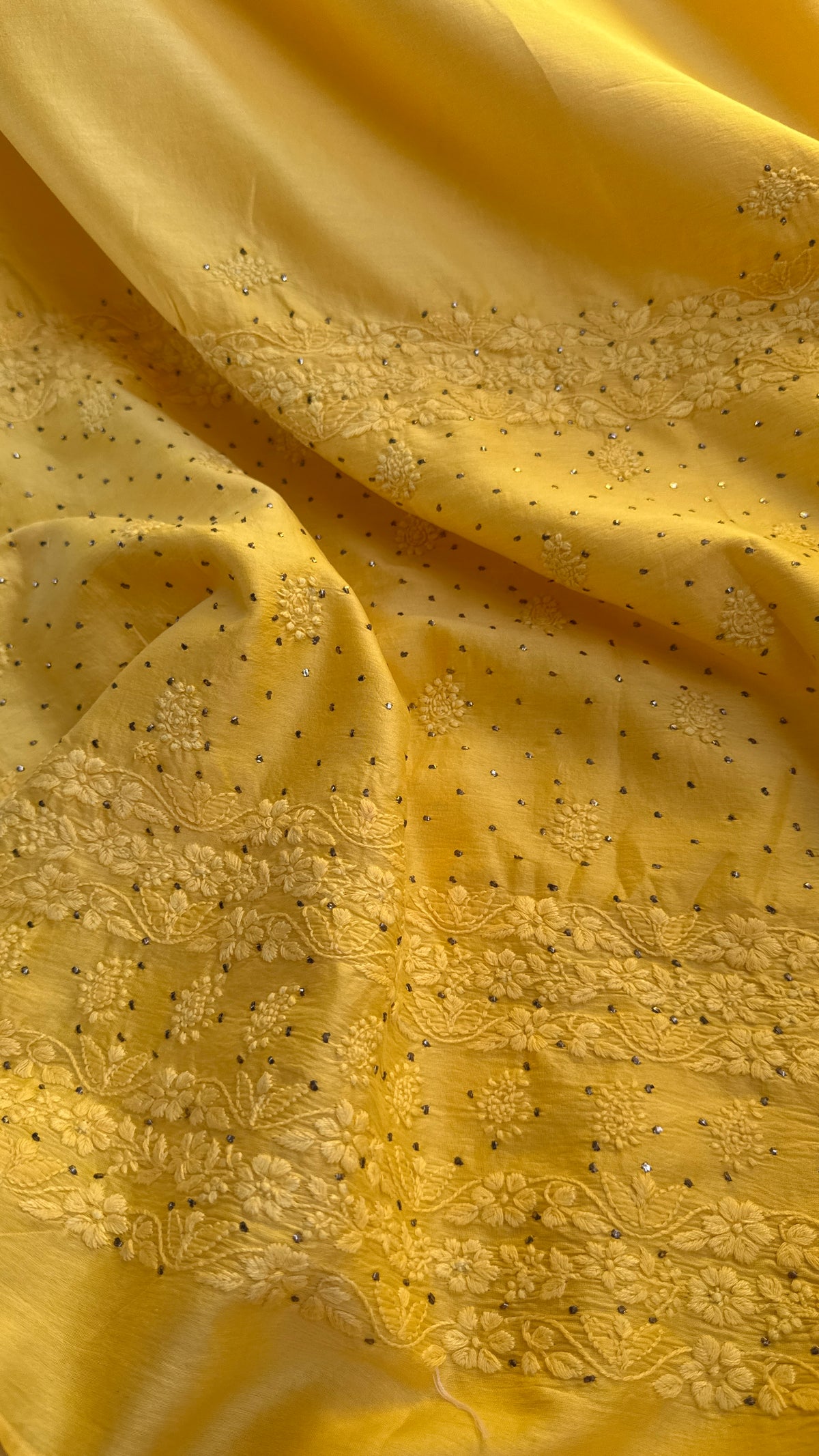 Pure Chanderi Chikankari saree in Yellow