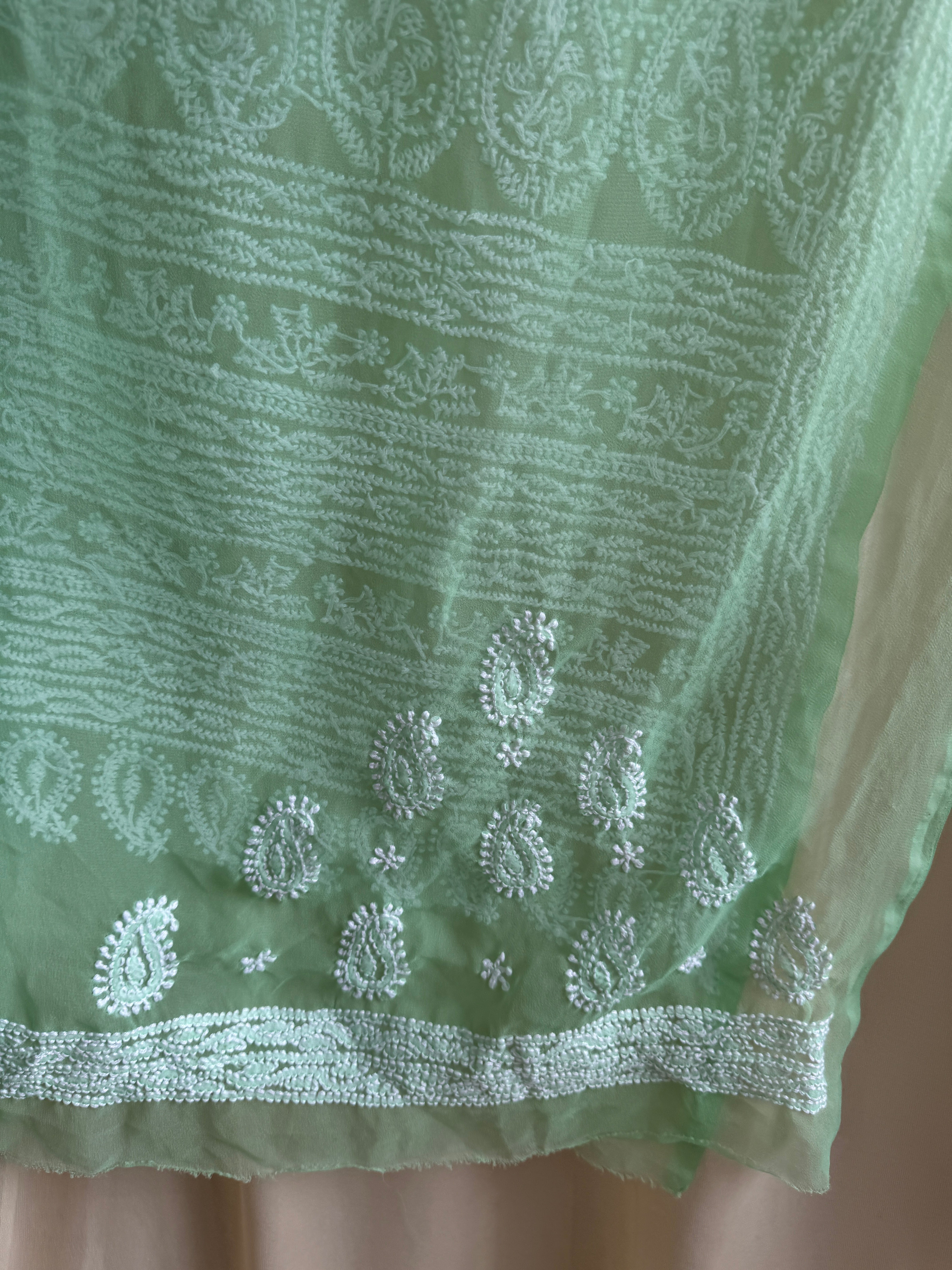 Georgette Chikankari saree in Green ARIAA CHIKANKARI